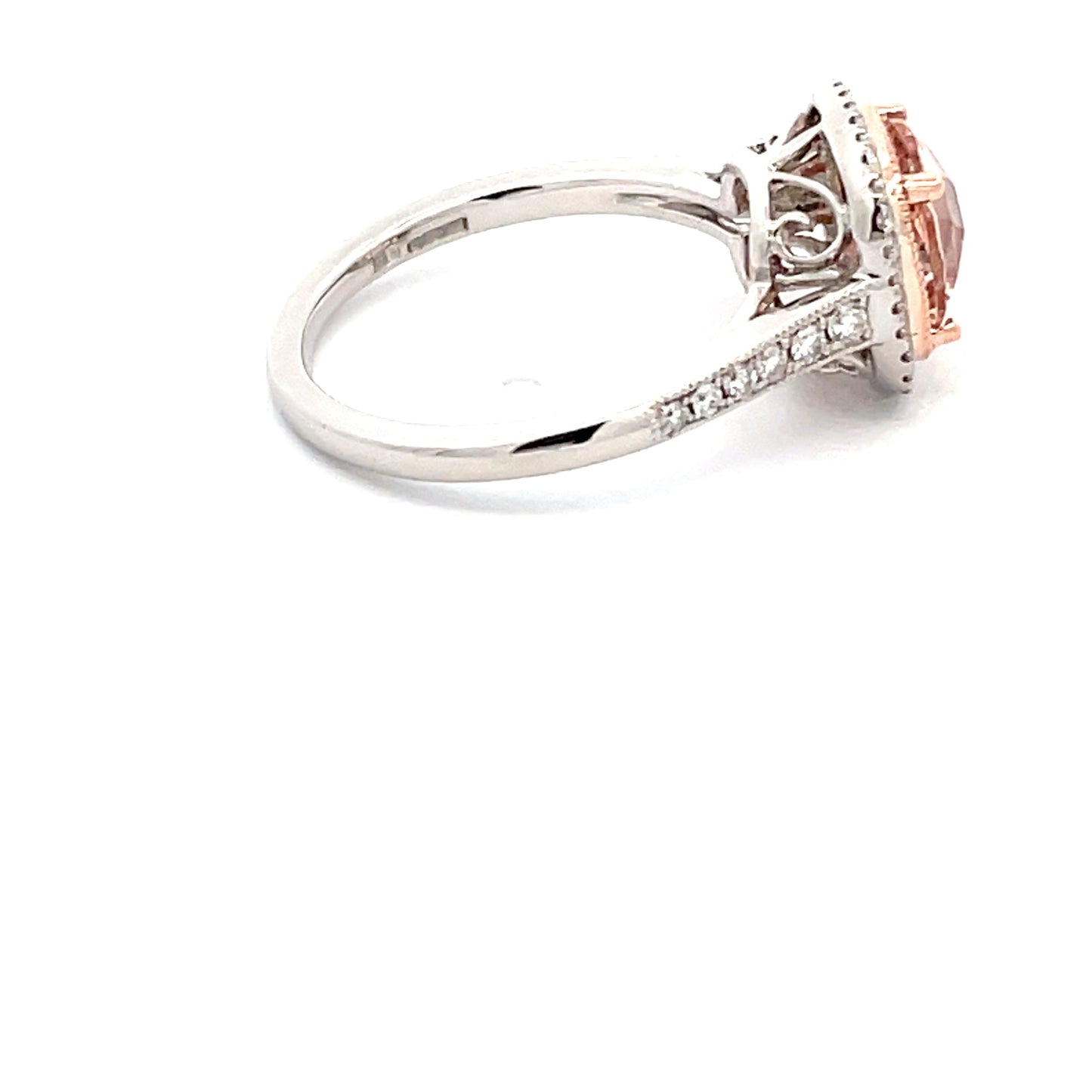 Morganite and Round Brilliant cut Diamond Halo Style Ring Gardiner Brothers