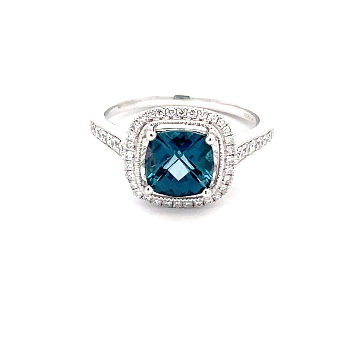 London Blue Topaz and Diamond halo Style Ring Gardiner Brothers