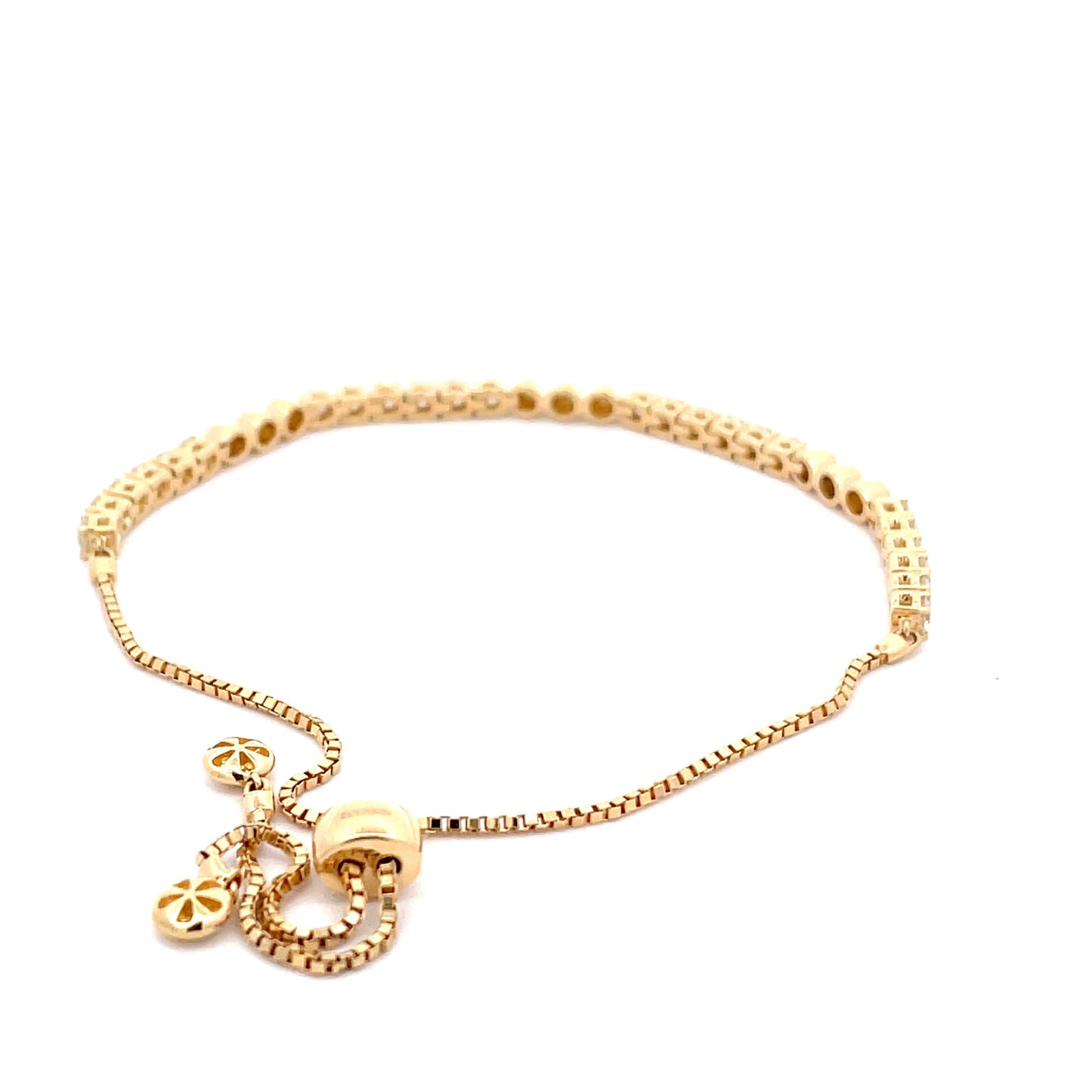 Yellow Gold Round Brilliant Cut Diamond and bead tennis style bracelet. Gardiner Brothers