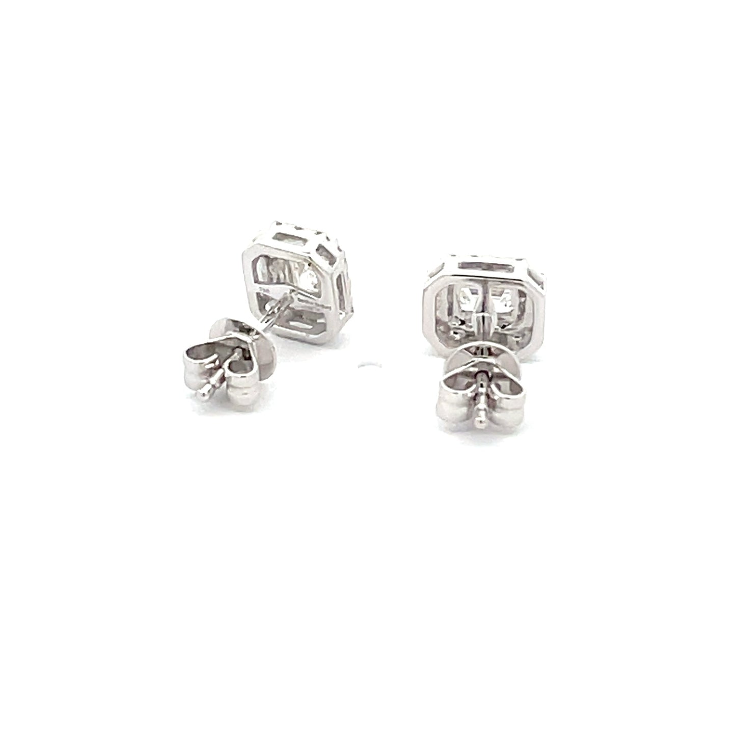 Emerald cut Diamond Halo Style Earrings Gardiner Brothers
