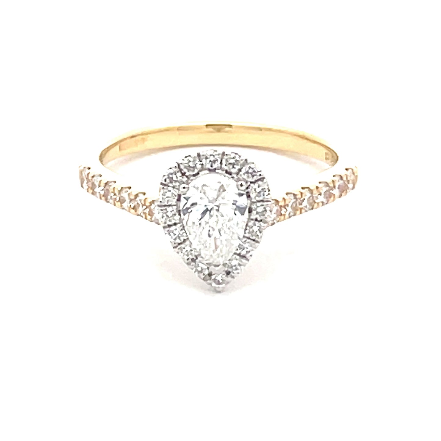 Pear shaped Aurora cut diamond halo style ring - 0.89cts Gardiner Brothers