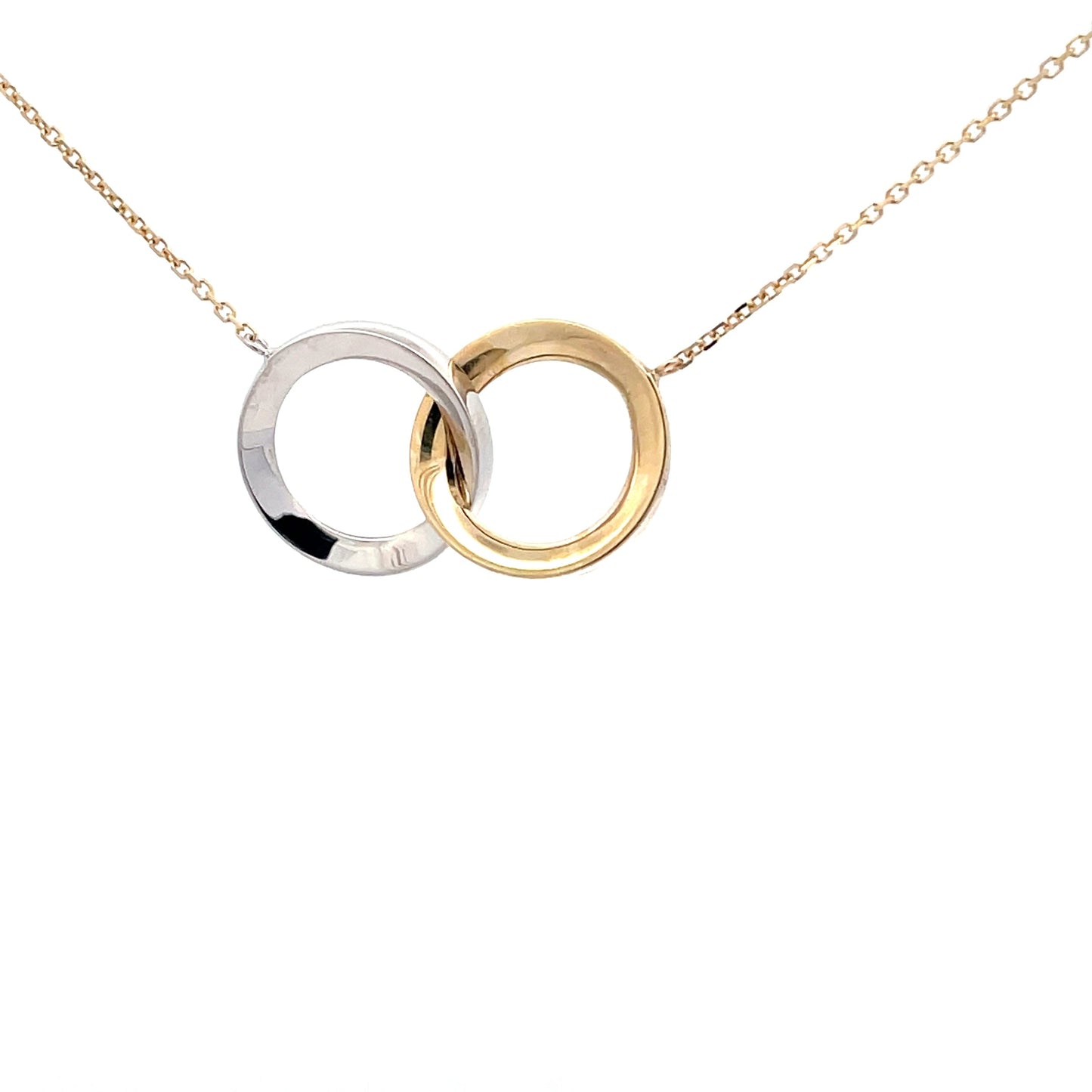 Yellow and White Gold interlocking rings pendant Gardiner Brothers