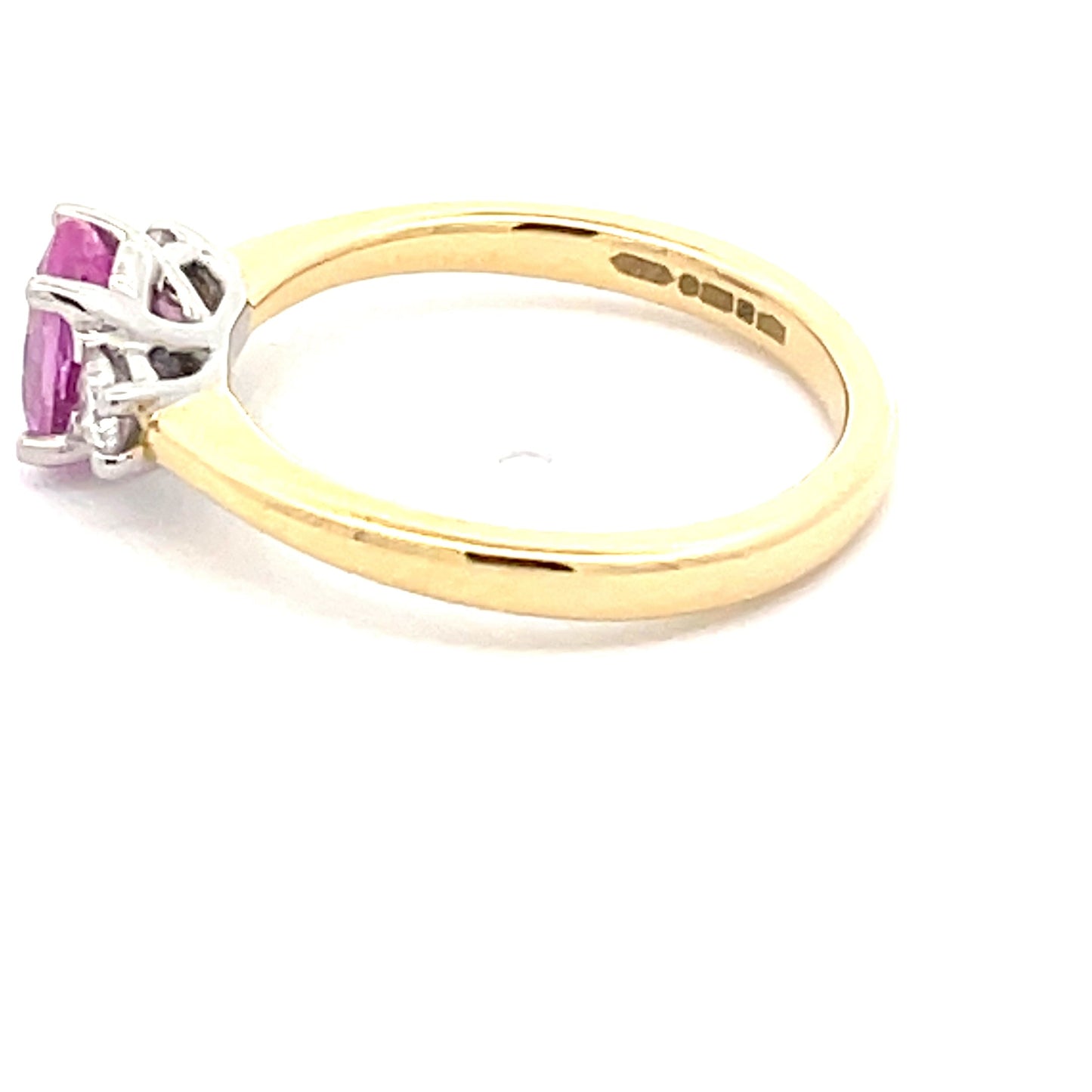 Pink Sapphire and Round Brilliant Cut Diamond 3 Stone Ring Gardiner Brothers