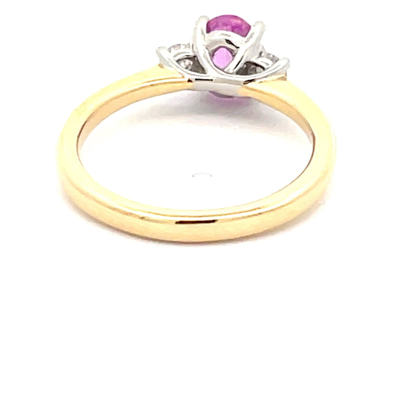 Pink Sapphire and Round Brilliant Cut Diamond 3 Stone Ring Gardiner Brothers