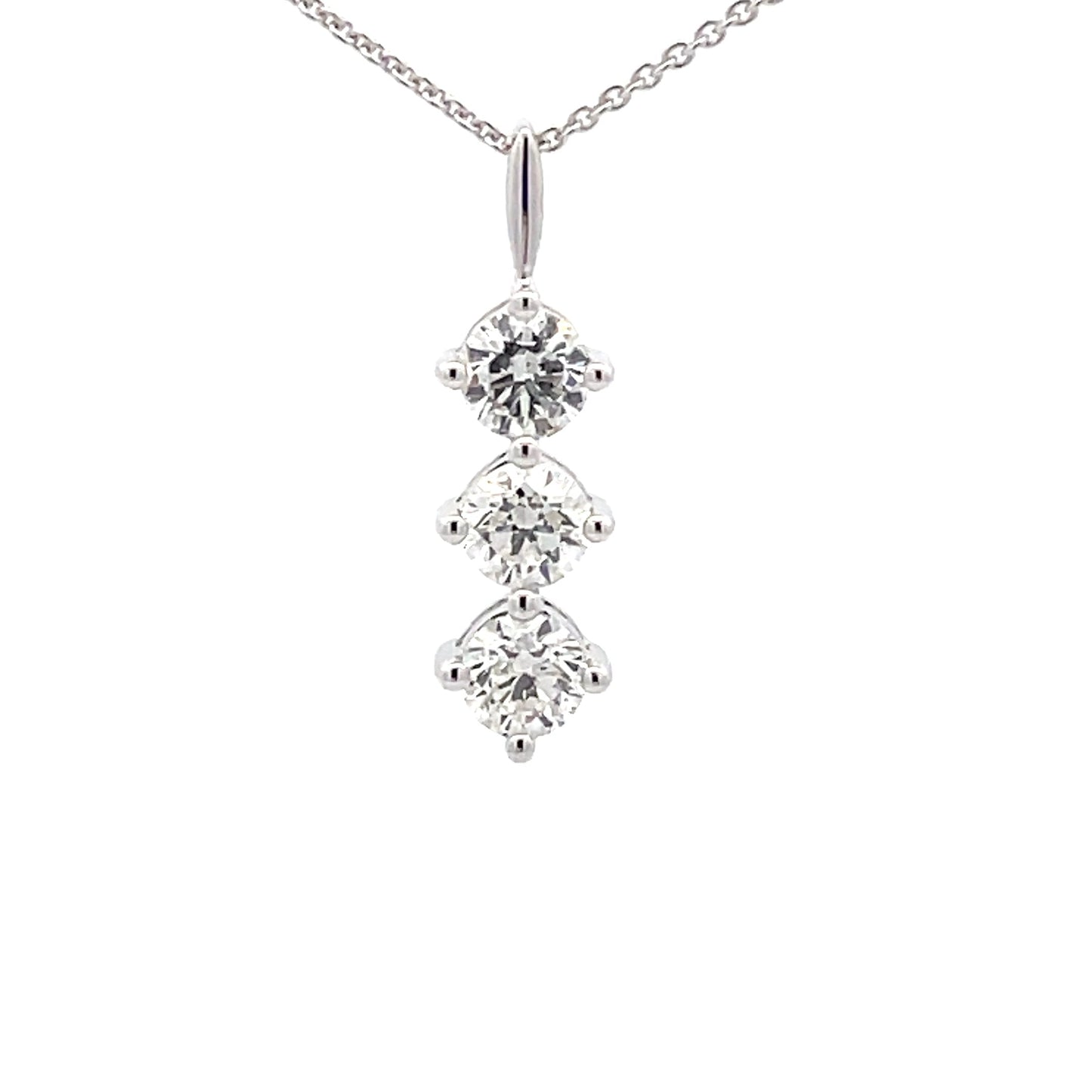 Round Brilliant Cut Diamond 3 Stone Drop Pendant - 0.92cts Gardiner Brothers