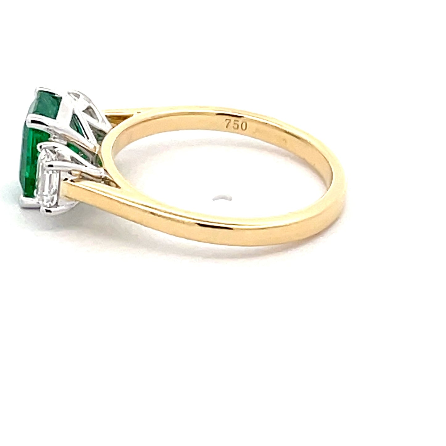 Octagonal Emerald and Emerald Cut Diamond 3 Stone Ring Gardiner Brothers