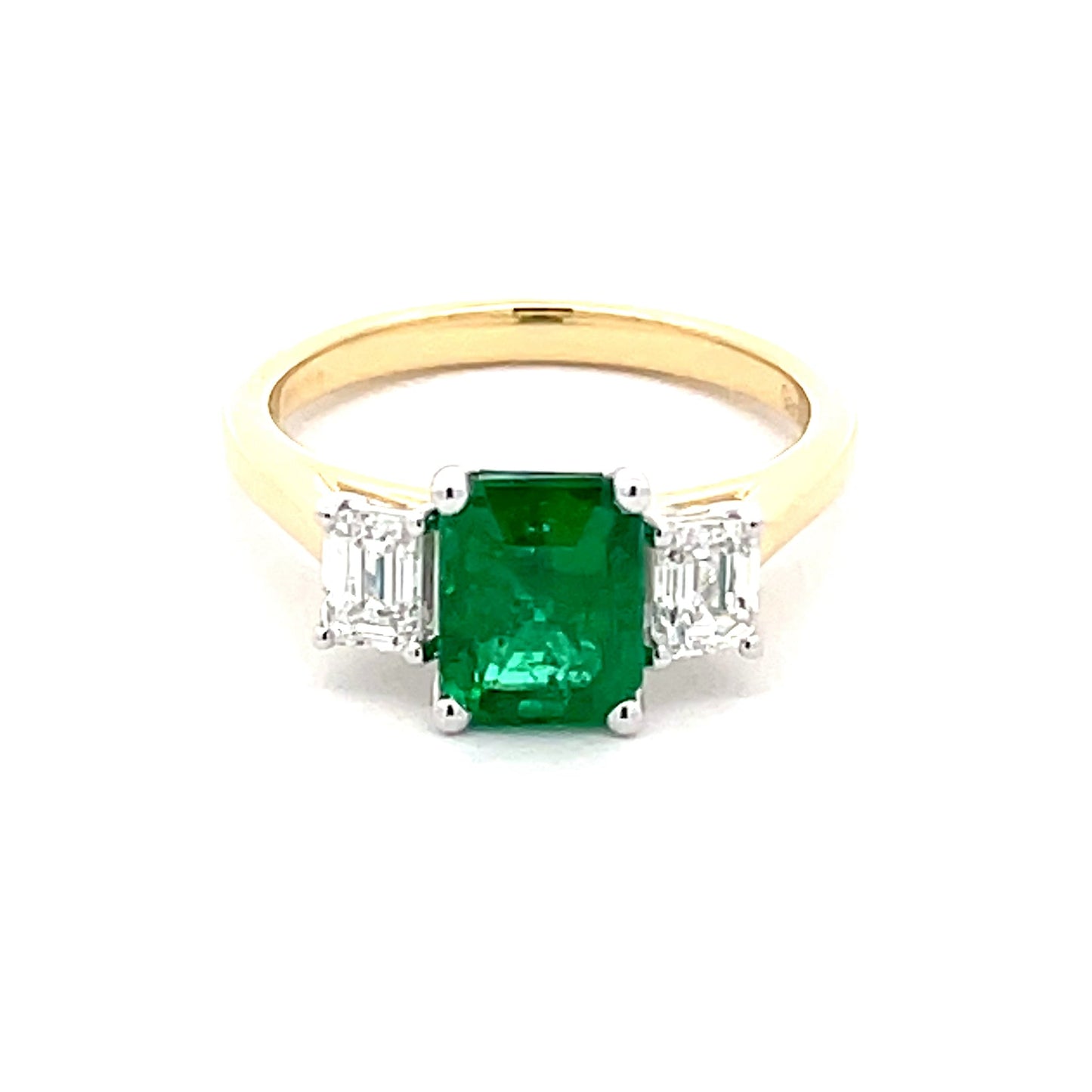 Octagonal Emerald and Emerald Cut Diamond 3 Stone Ring Gardiner Brothers