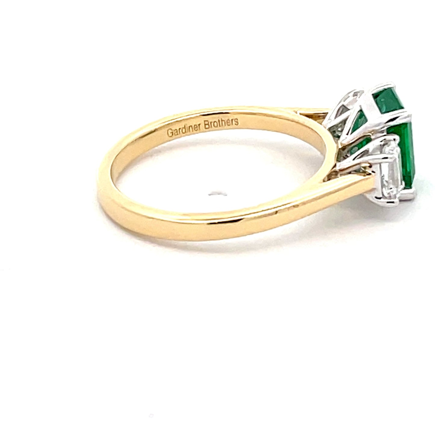 Octagonal Emerald and Emerald Cut Diamond 3 Stone Ring Gardiner Brothers