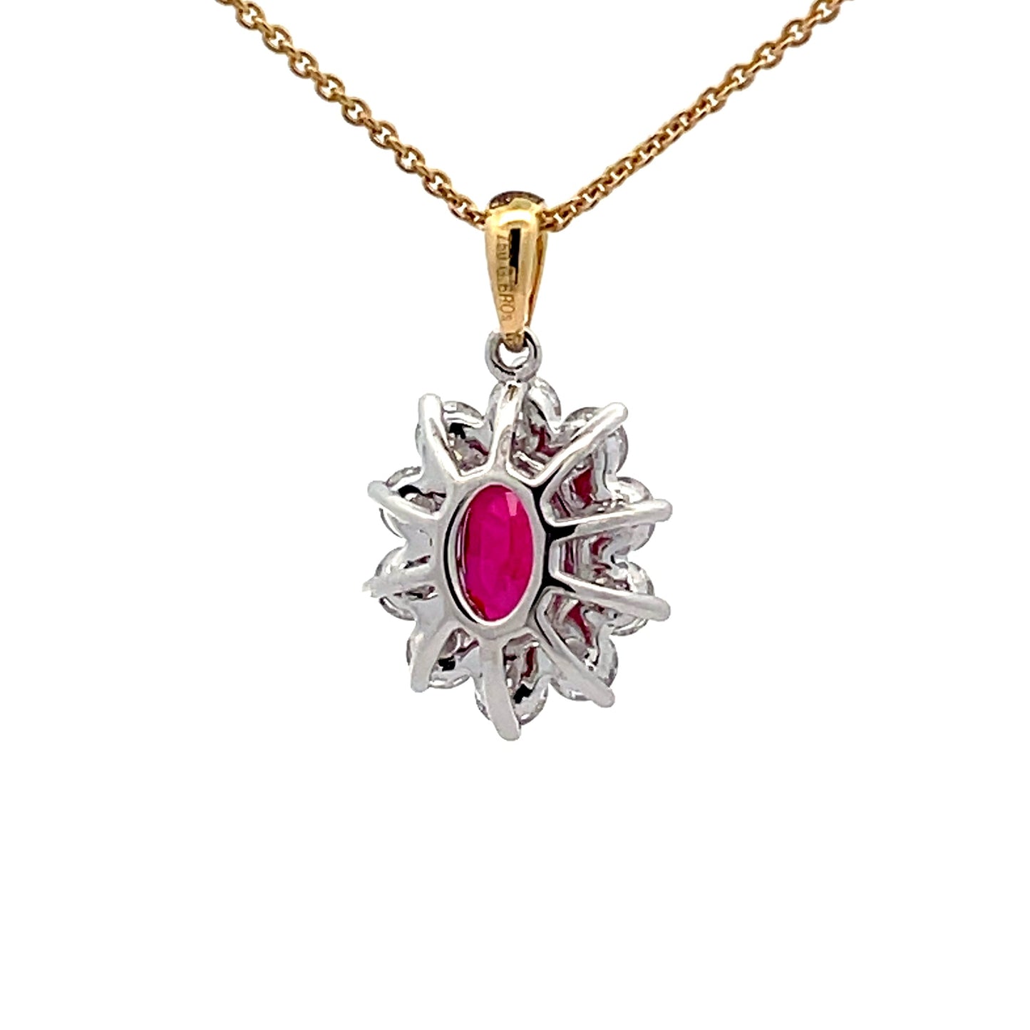 Ruby and Round Brilliant Cut Diamond Cluster Style Pendant Gardiner Brothers