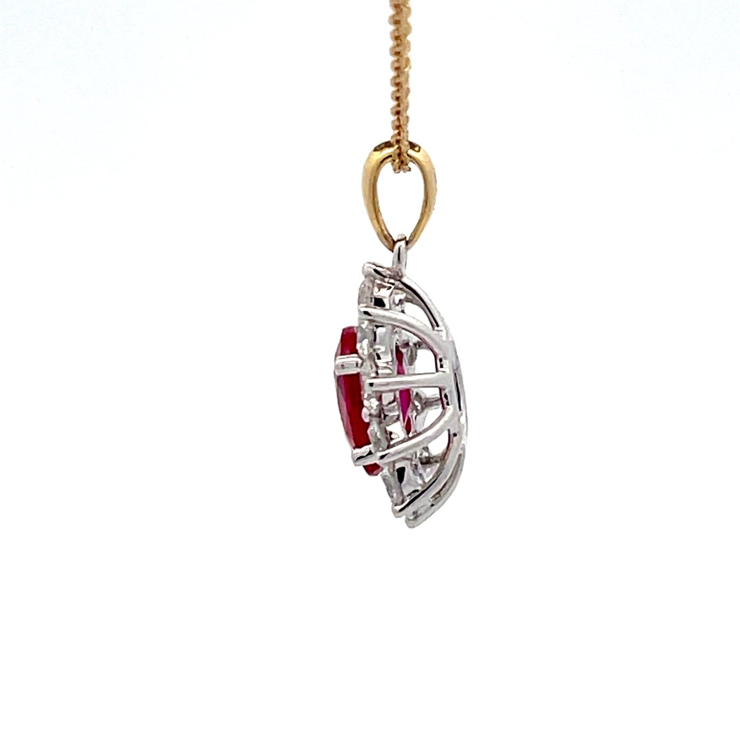 Ruby and Round Brilliant Cut Diamond Cluster Style Pendant Gardiner Brothers