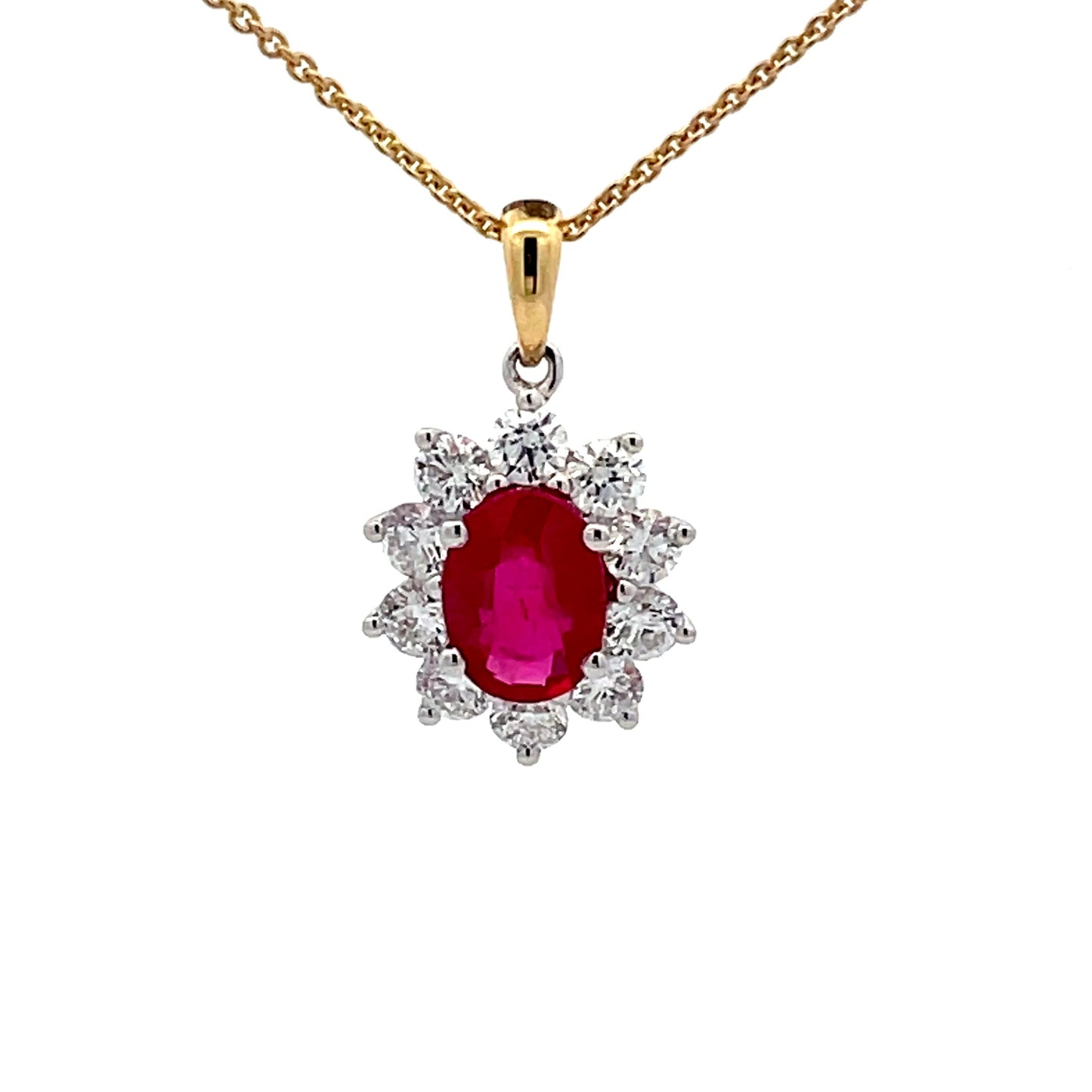 Ruby and Round Brilliant Cut Diamond Cluster Style Pendant Gardiner Brothers