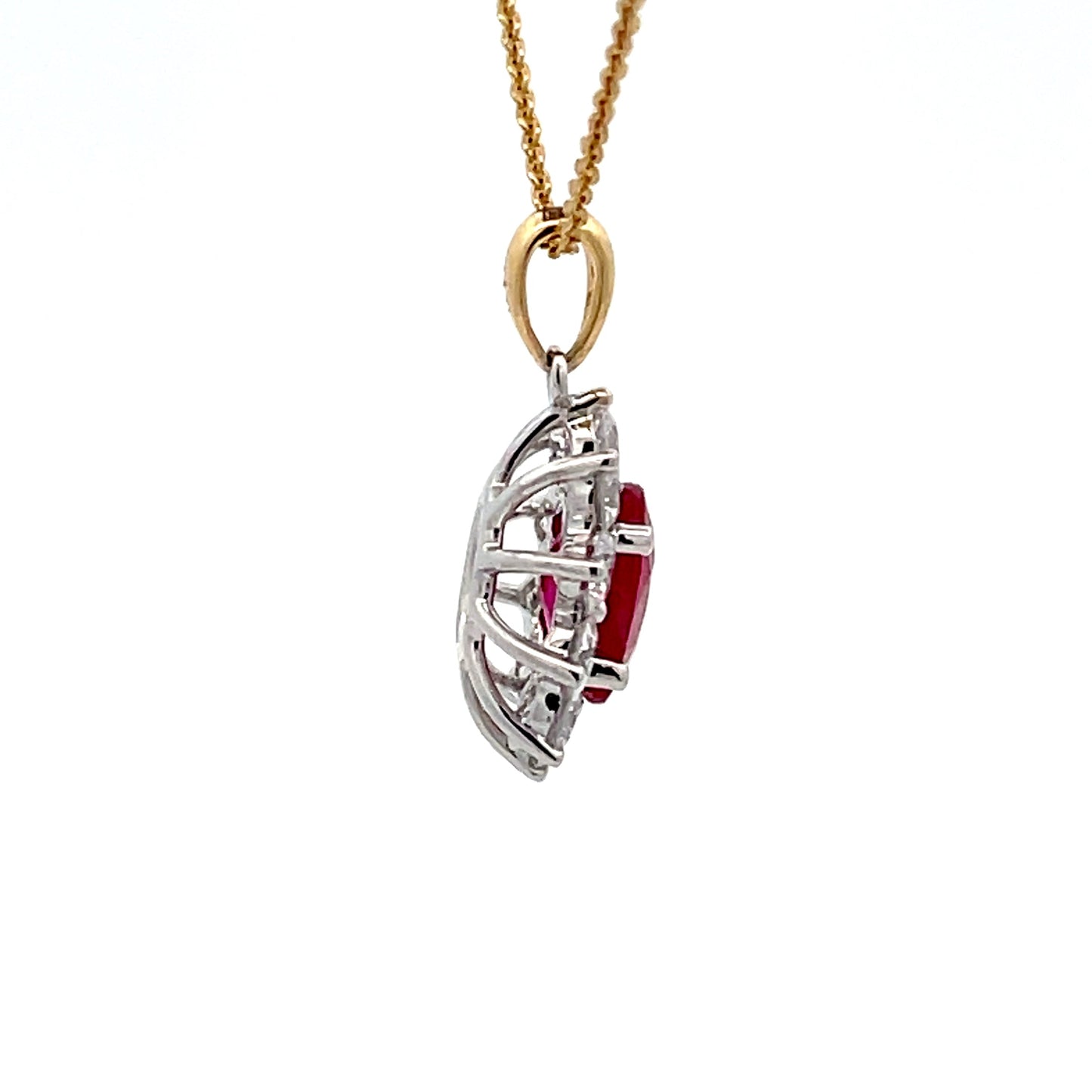 Ruby and Round Brilliant Cut Diamond Cluster Style Pendant Gardiner Brothers