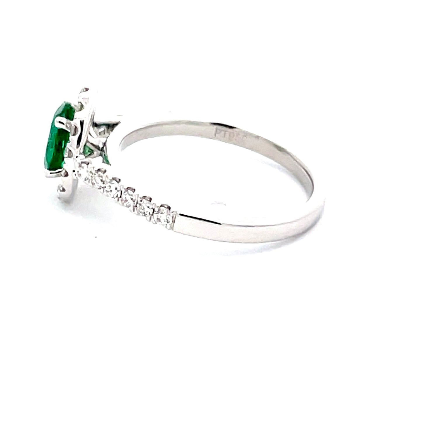Emerald and round Brilliant Cut diamond halo style ring Gardiner Brothers