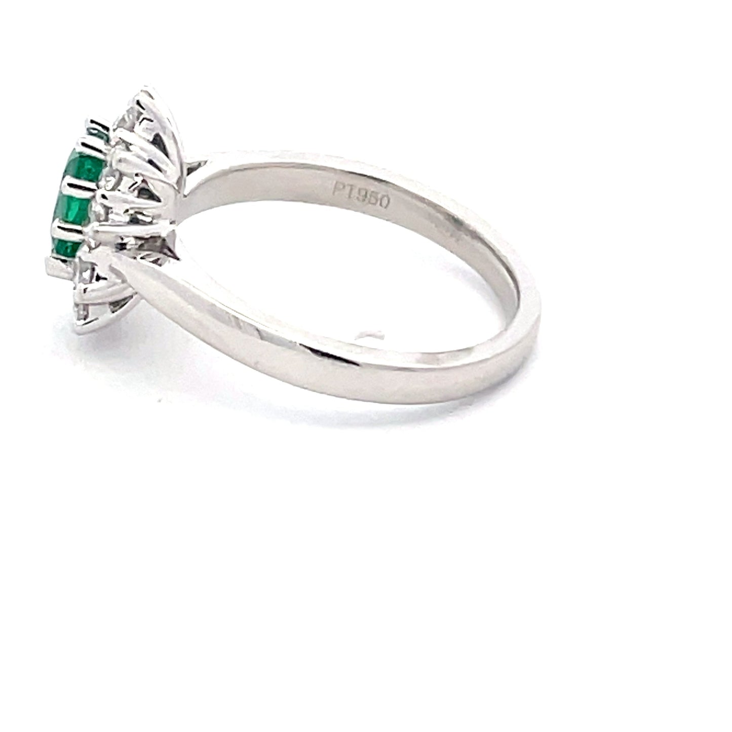 Emerald and round brilliant cut diamond cluster style ring Gardiner Brothers