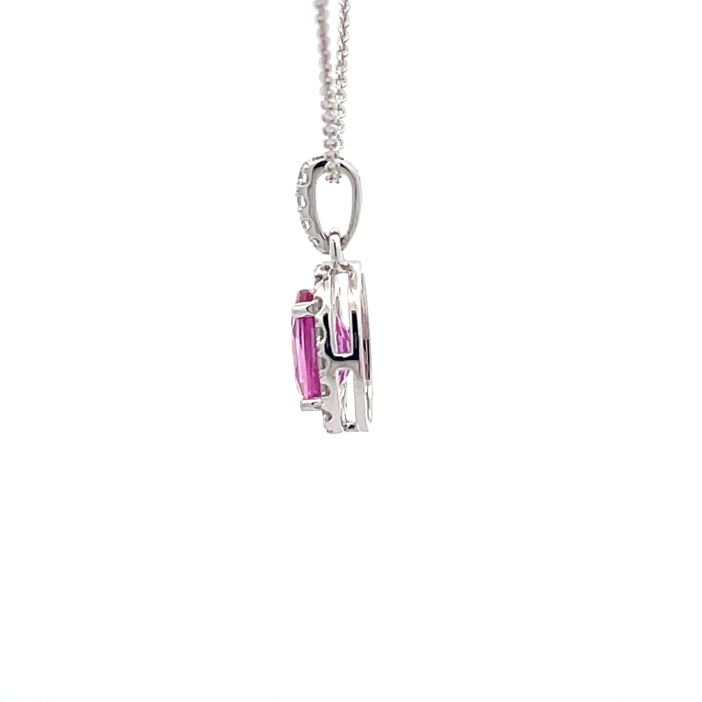 Pink Sapphire and Diamond Halo Style Pendant Gardiner Brothers