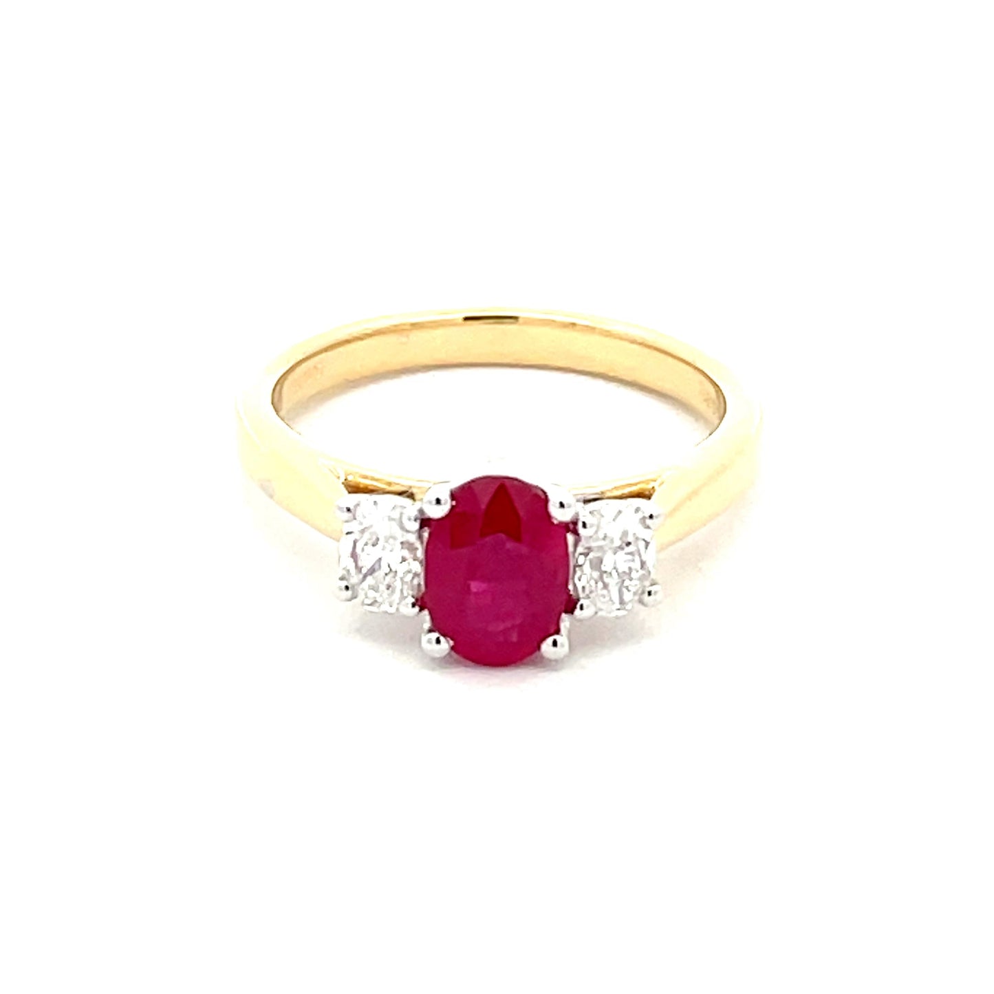 Ruby and Oval Shaped Diamond 3 Stone Ring Gardiner Brothers