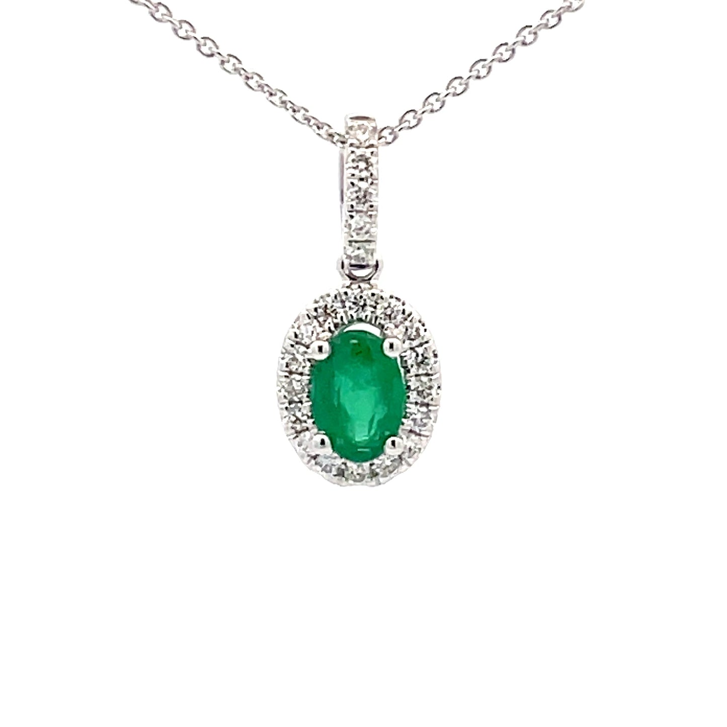 Emerald and Diamond Halo Style Pendant Gardiner Brothers