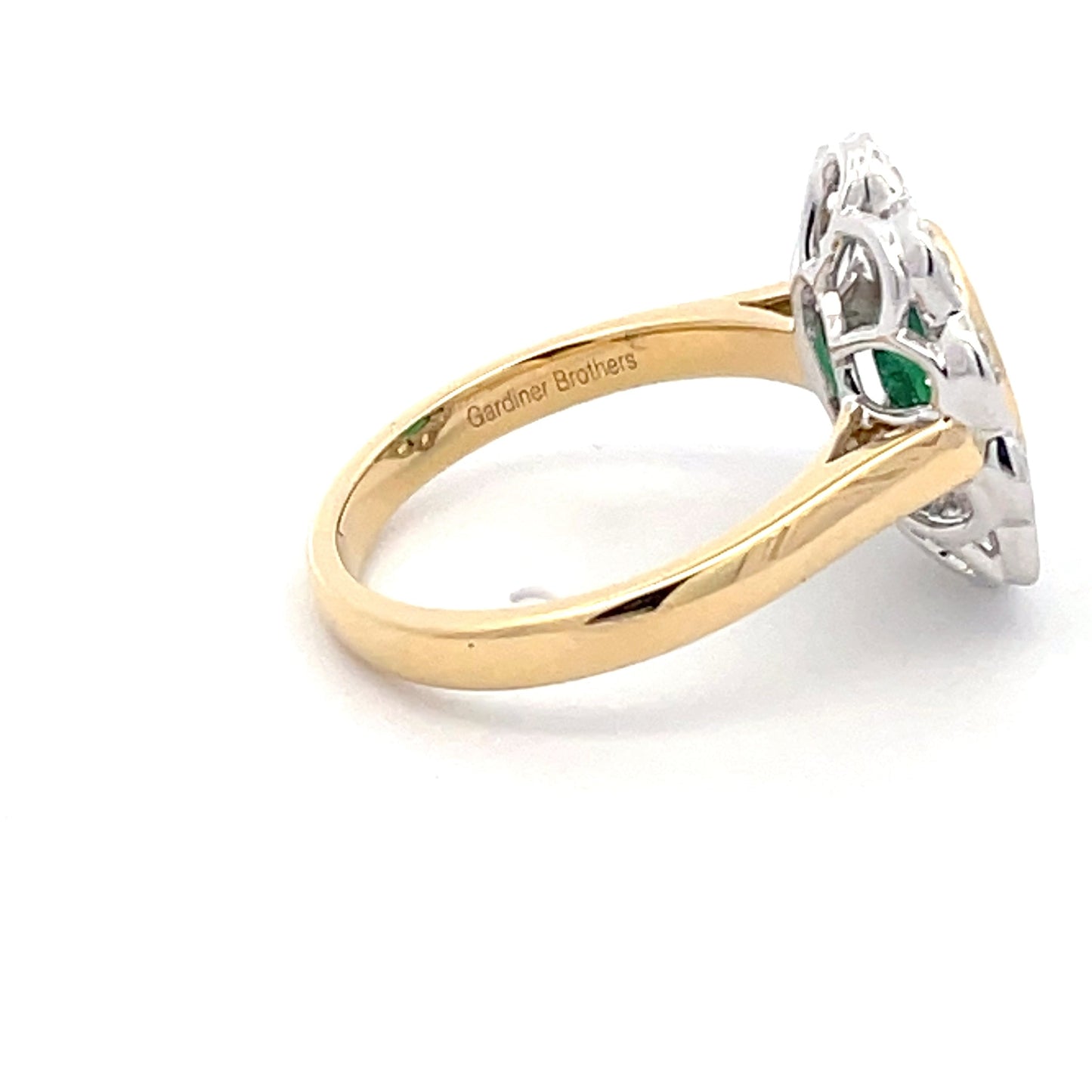 Emerald and Round Brilliant Cut Diamond Cluster Style Ring Gardiner Brothers