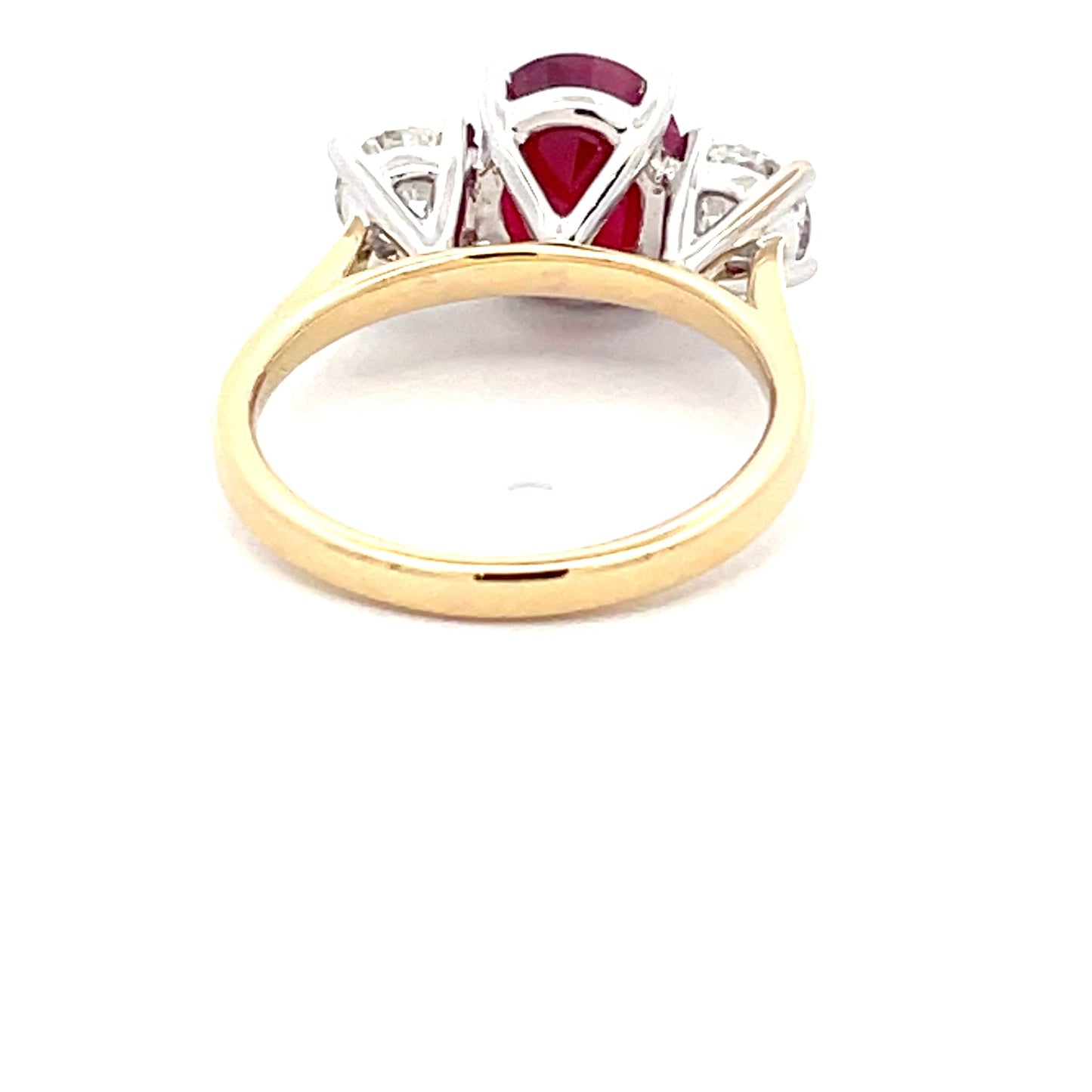 Ruby and Round Brilliant Cut Diamond 3 Stone ring Gardiner Brothers