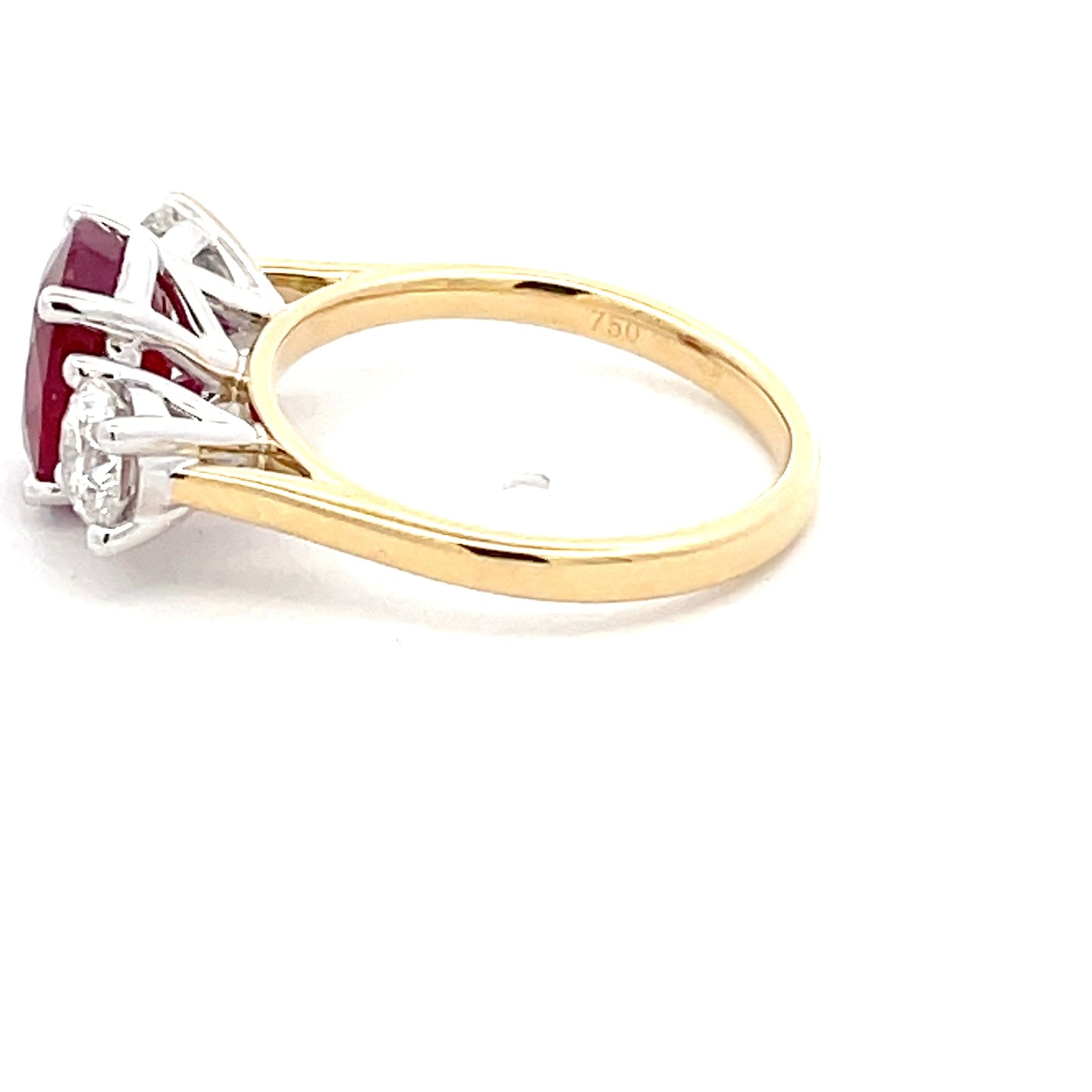 Ruby and Round Brilliant Cut Diamond 3 Stone ring Gardiner Brothers
