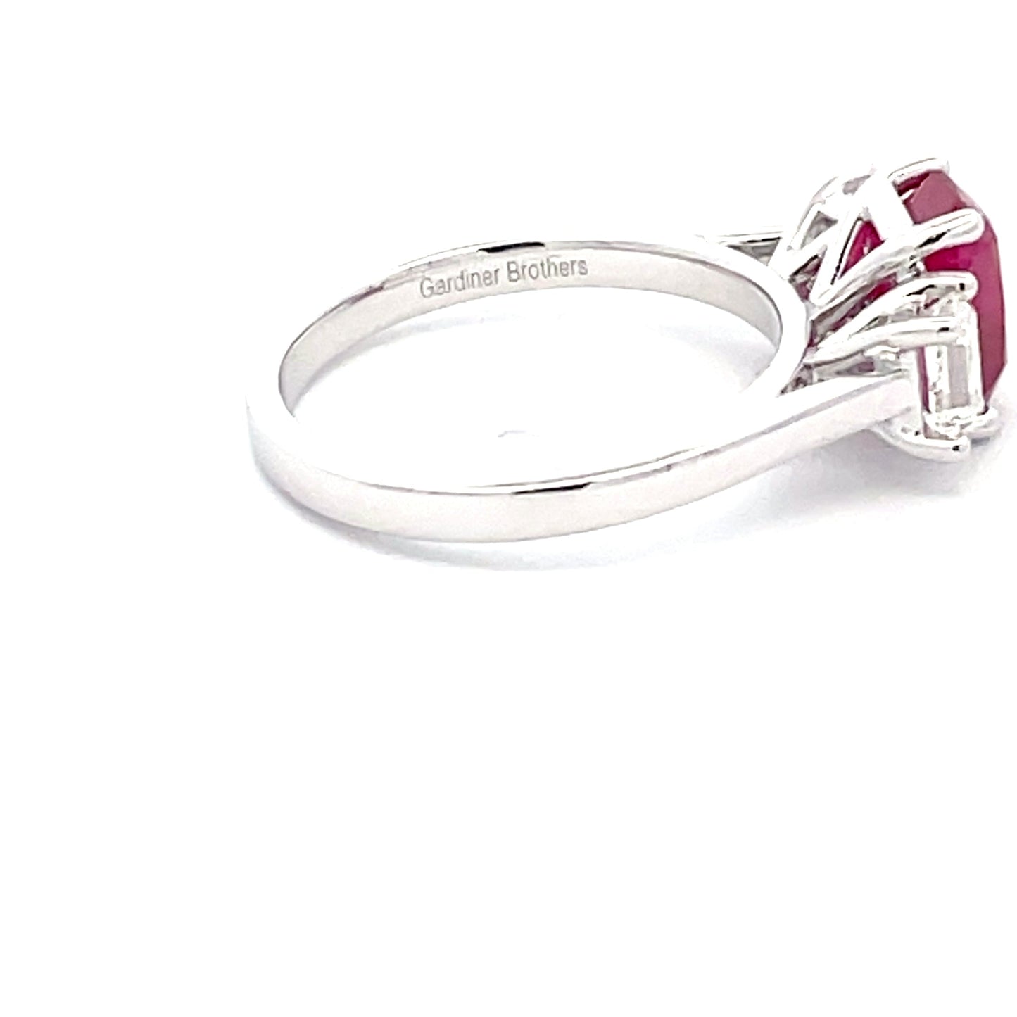 Octagonal Ruby and Diamond 3 Stone Ring Gardiner Brothers