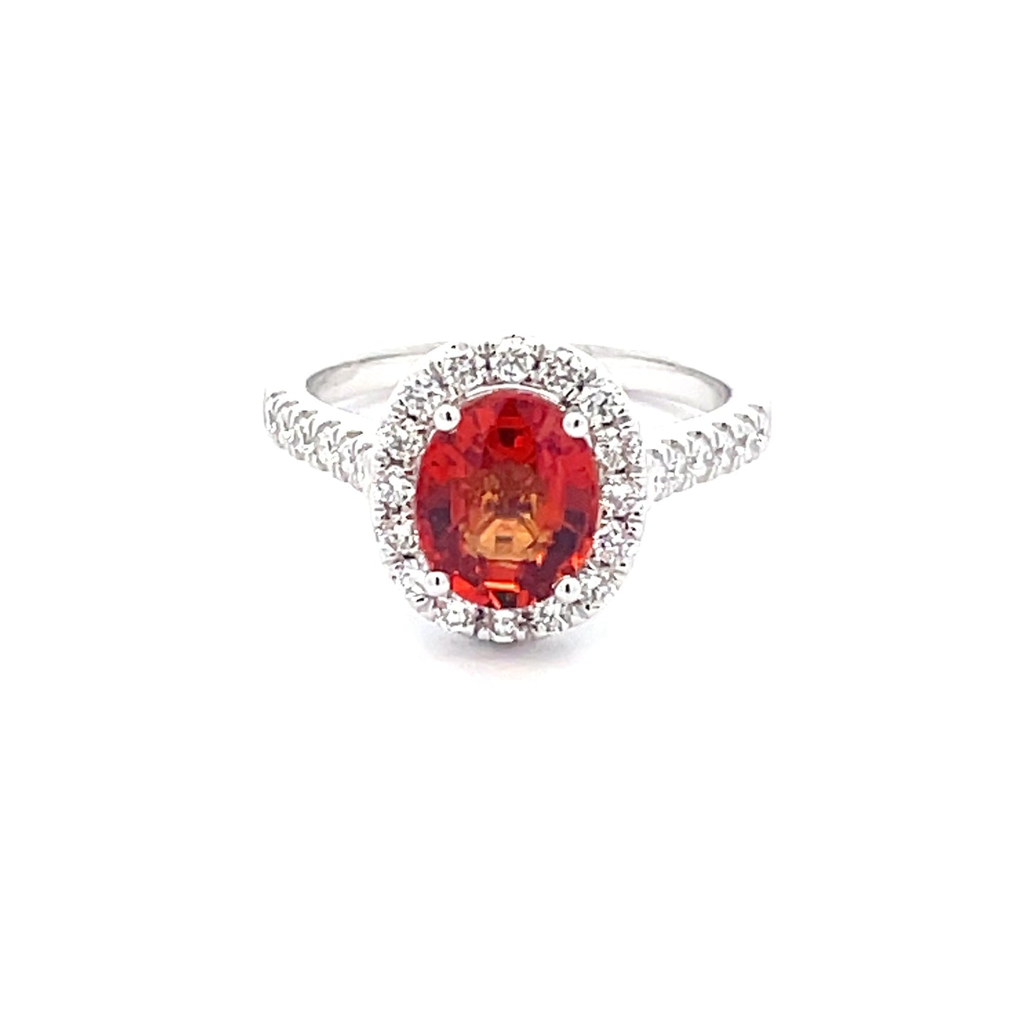Orange Sapphire and diamond halo style ring Gardiner Brothers
