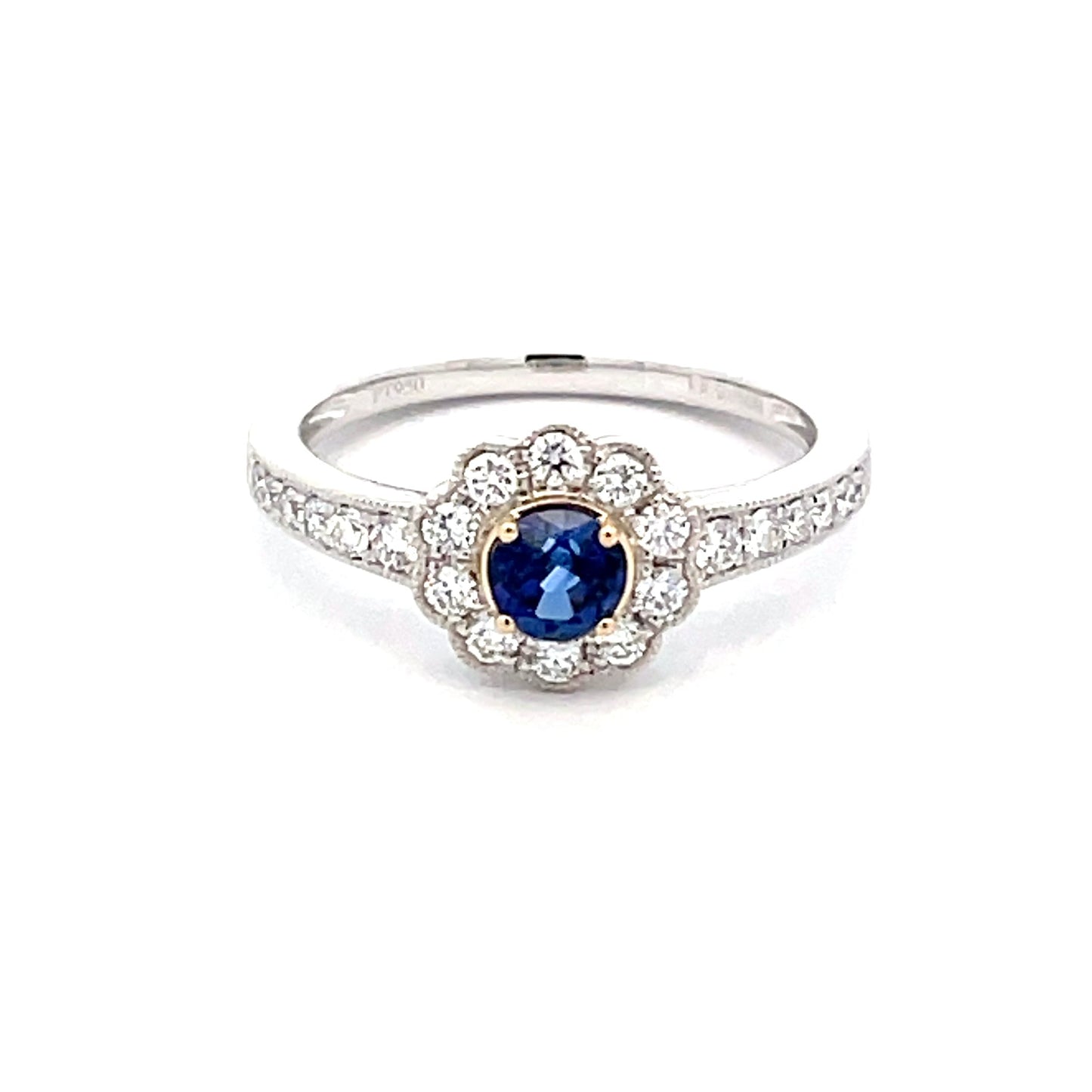 Sapphire and Round Brilliant Cut Diamond, Vintage Cluster Style Ring Gardiner Brothers