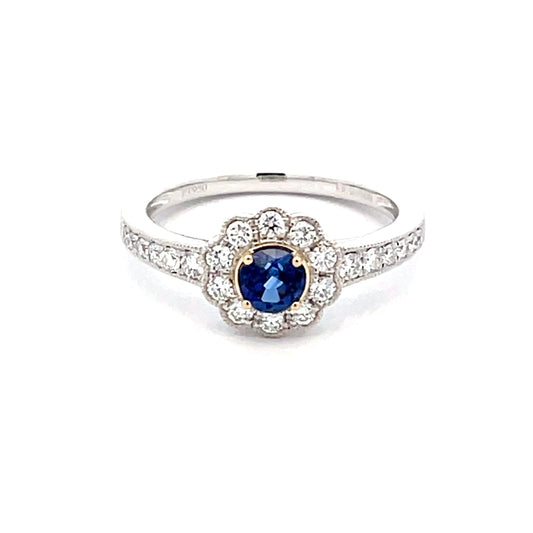 Sapphire and Round Brilliant Cut Diamond, Vintage Cluster Style Ring  Gardiner Brothers