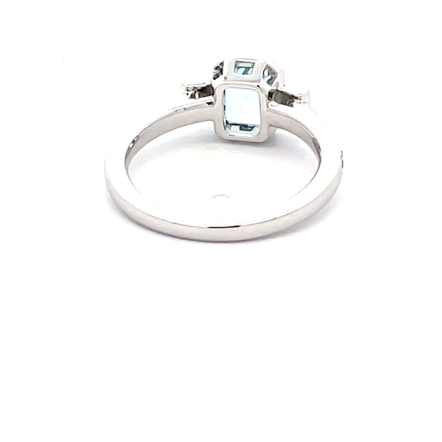 Aquamarine and Diamond 3 Stone Ring with Diamond Set shoulders. Gardiner Brothers