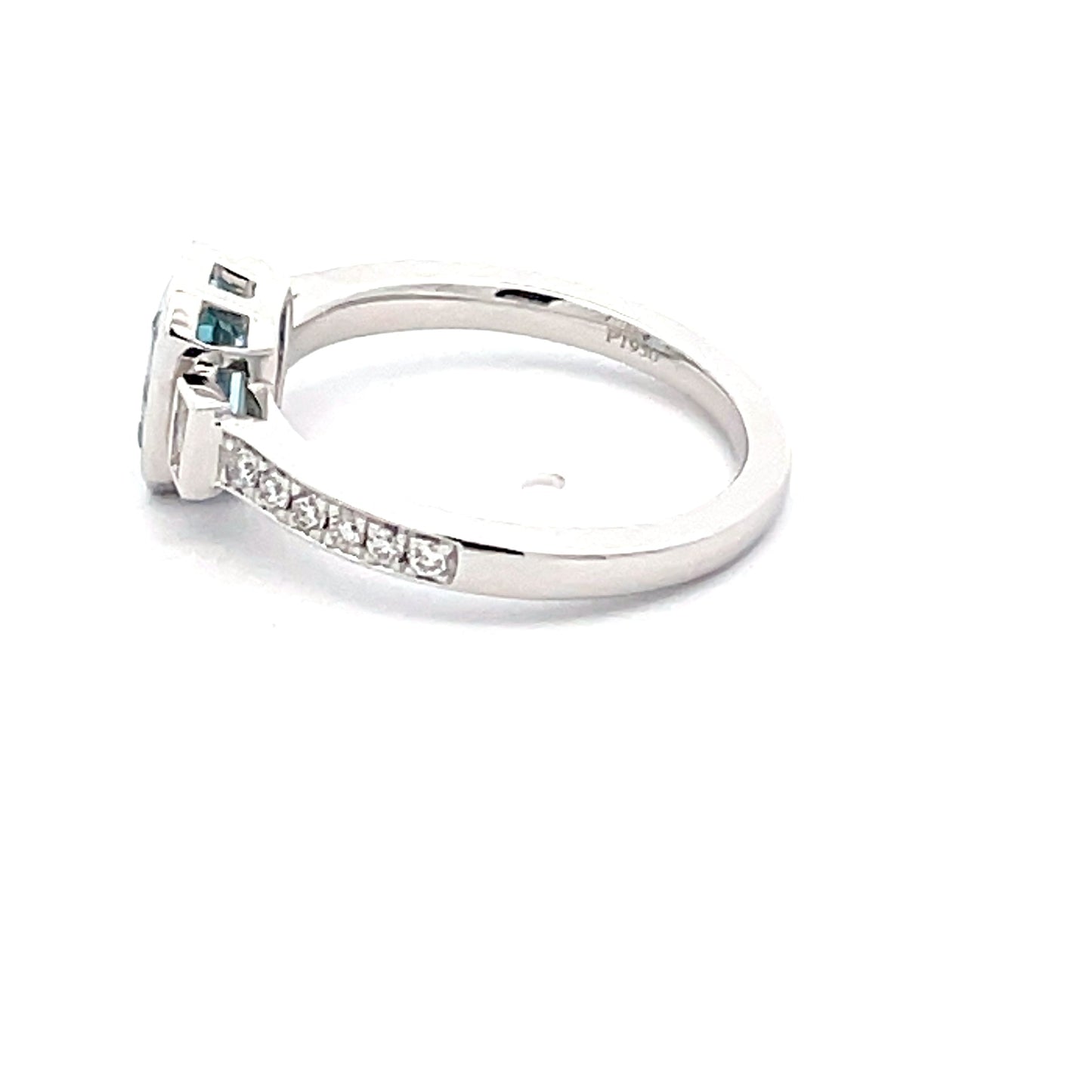 Aquamarine and Diamond 3 Stone Ring with Diamond Set shoulders. Gardiner Brothers