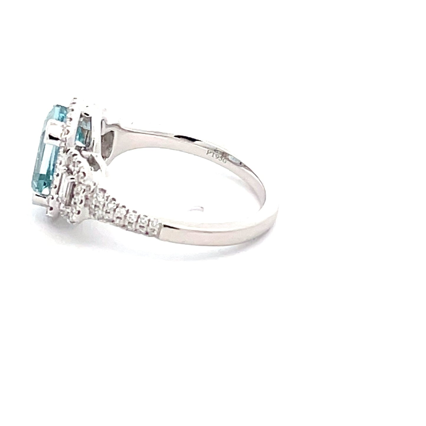 Aquamarine and Diamond 3 stone halo style ring Gardiner Brothers
