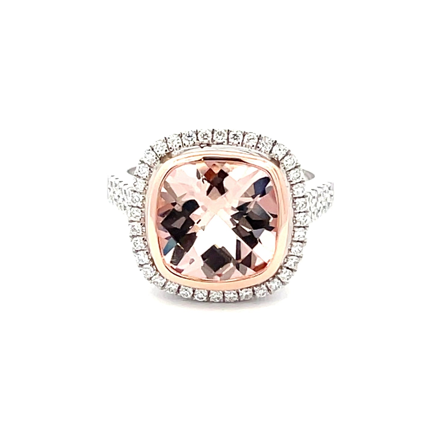 Morganite and Diamond halo Cluster Style Ring Gardiner Brothers