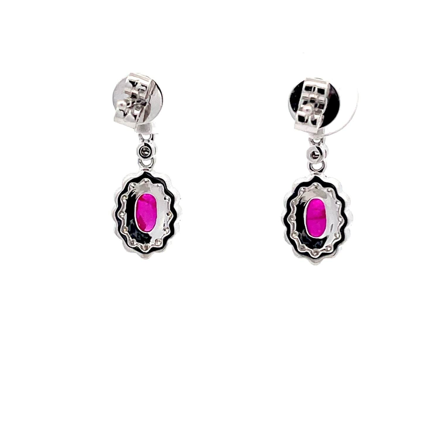 Ruby and Diamond Cluster Style Drop Earrings Gardiner Brothers
