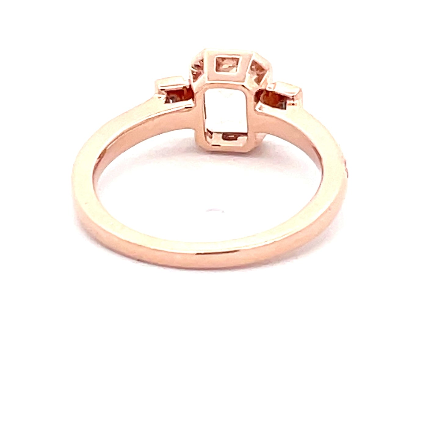 Morganite and Diamond 3 Stone Ring with Diamond Set shoulders. Gardiner Brothers