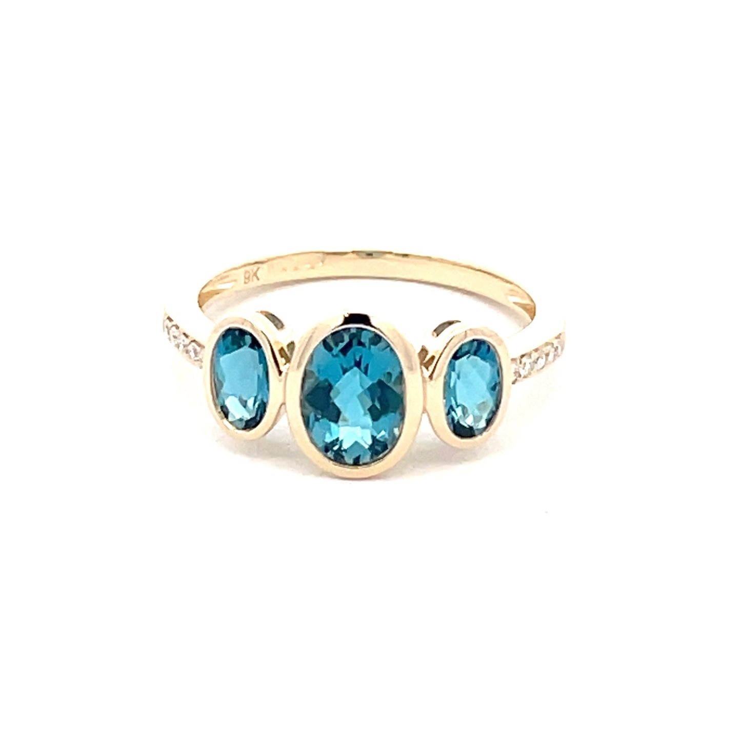 London Blue Topaz and Diamond 3 Stone Ring Gardiner Brothers