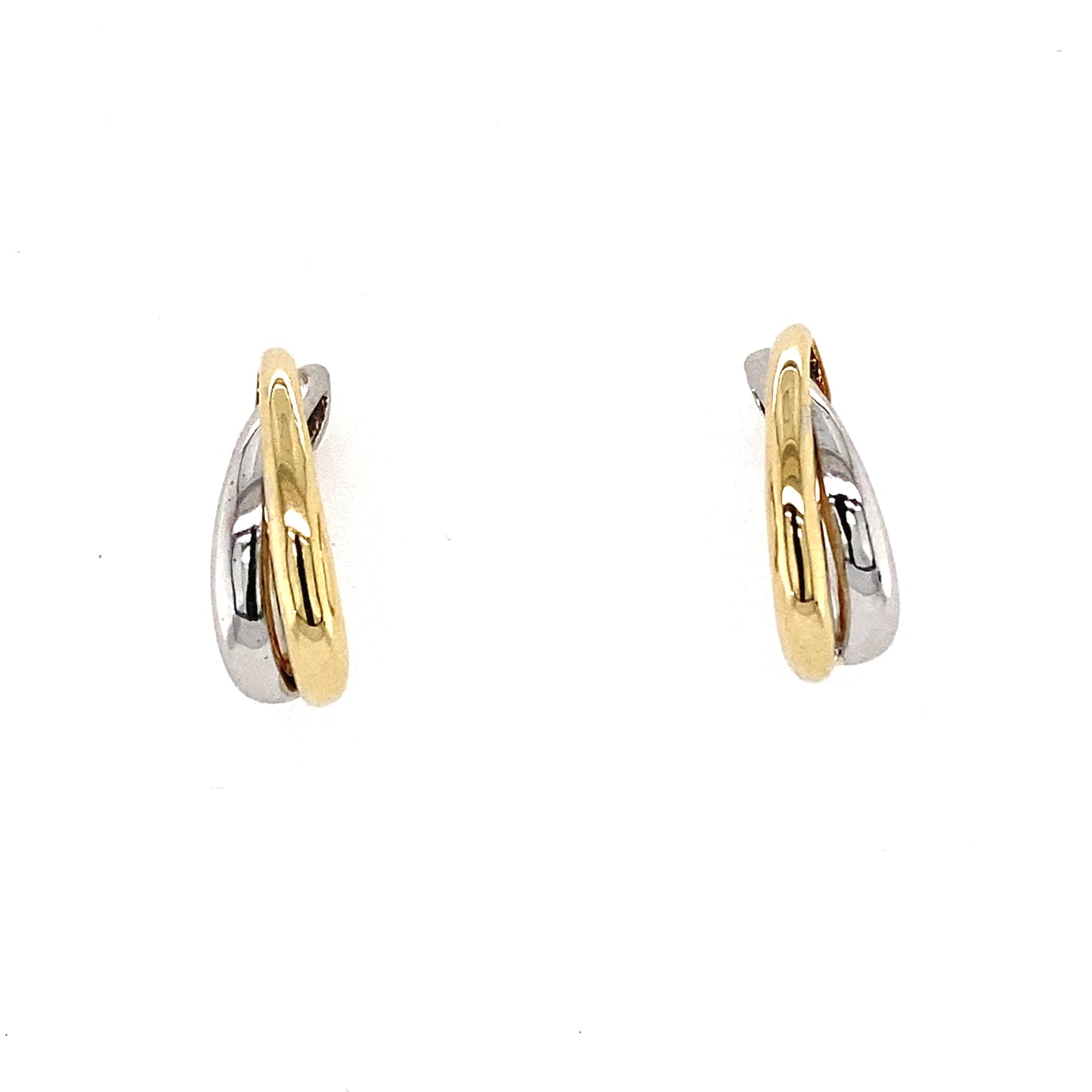 Yellow and White Gold Cross Over Hoop Earrings Gardiner Brothers