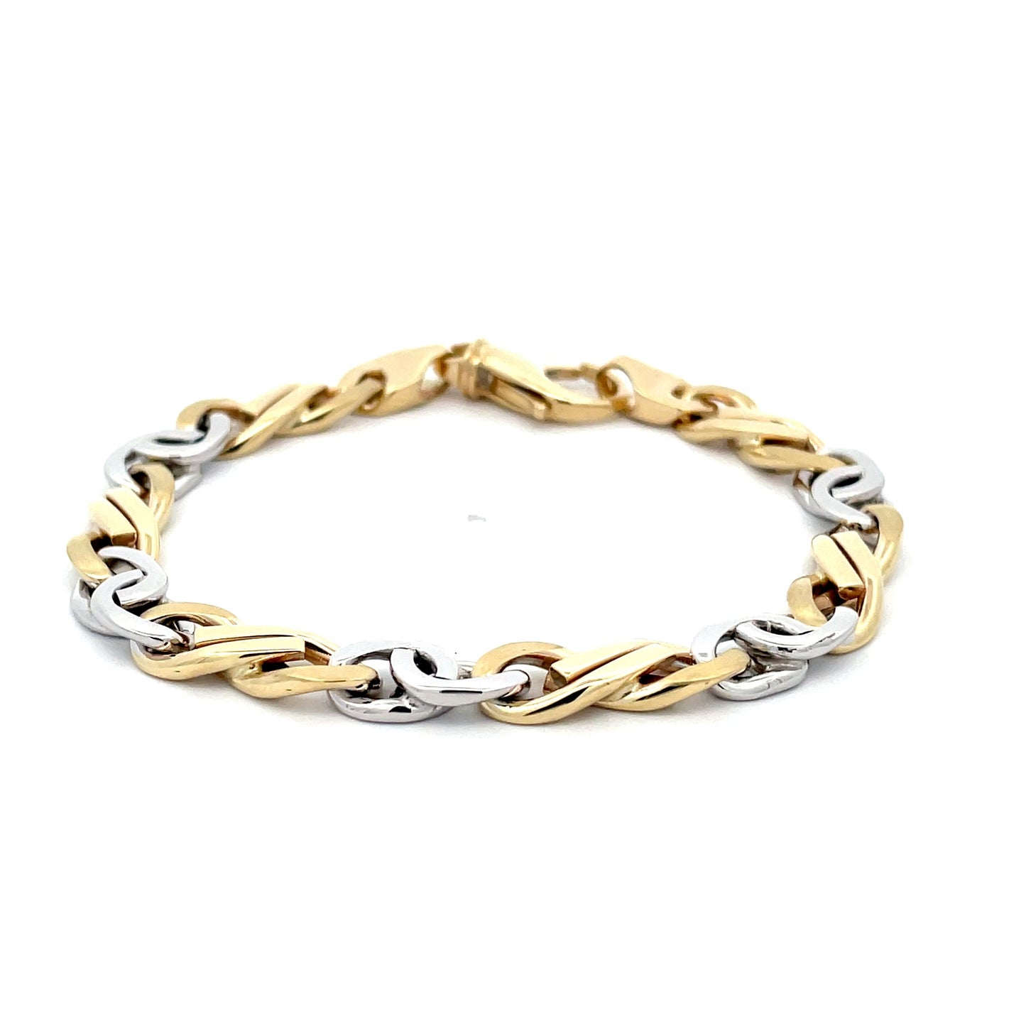 Yellow and White Gold Solid Fancy Curb Bracelet Gardiner Brothers