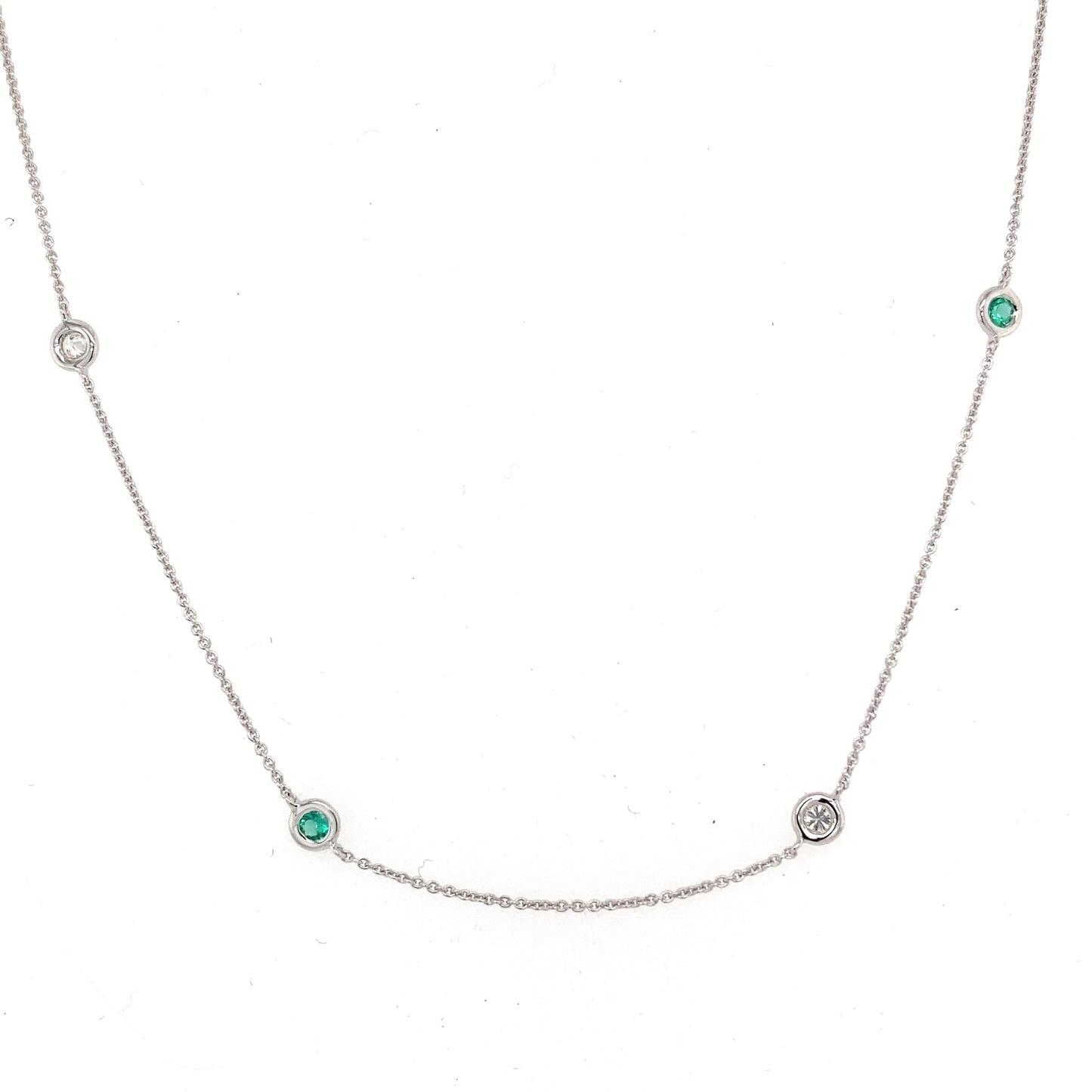 White Gold Emerald and Diamond Yard of Diamond Style Necklet Gardiner Brothers