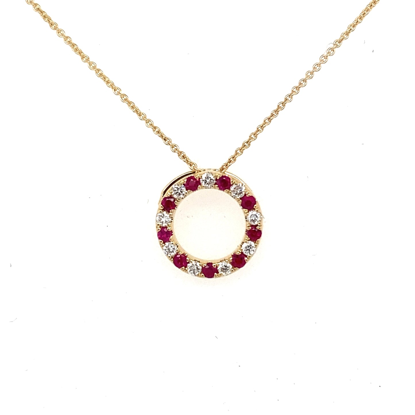 Yellow Gold Ruby and Diamond Circle Pendant Gardiner Brothers