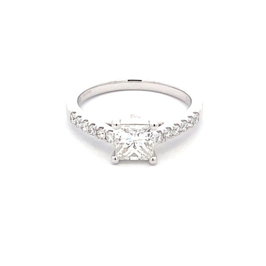Princess Cut Diamond Solitaire Ring with diamond set shoulders - 0.97cts  Gardiner Brothers