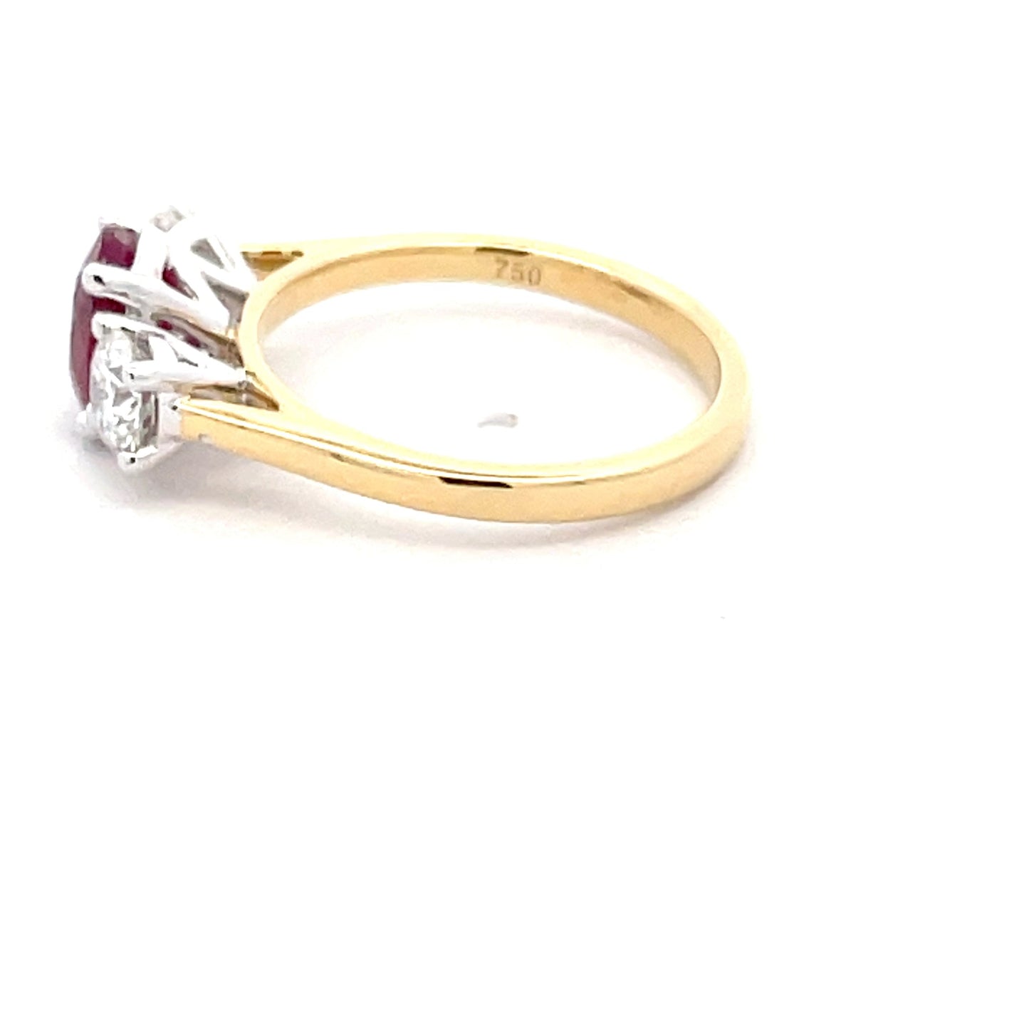 Ruby and Round Brilliant Cut Diamond 3 Stone Ring