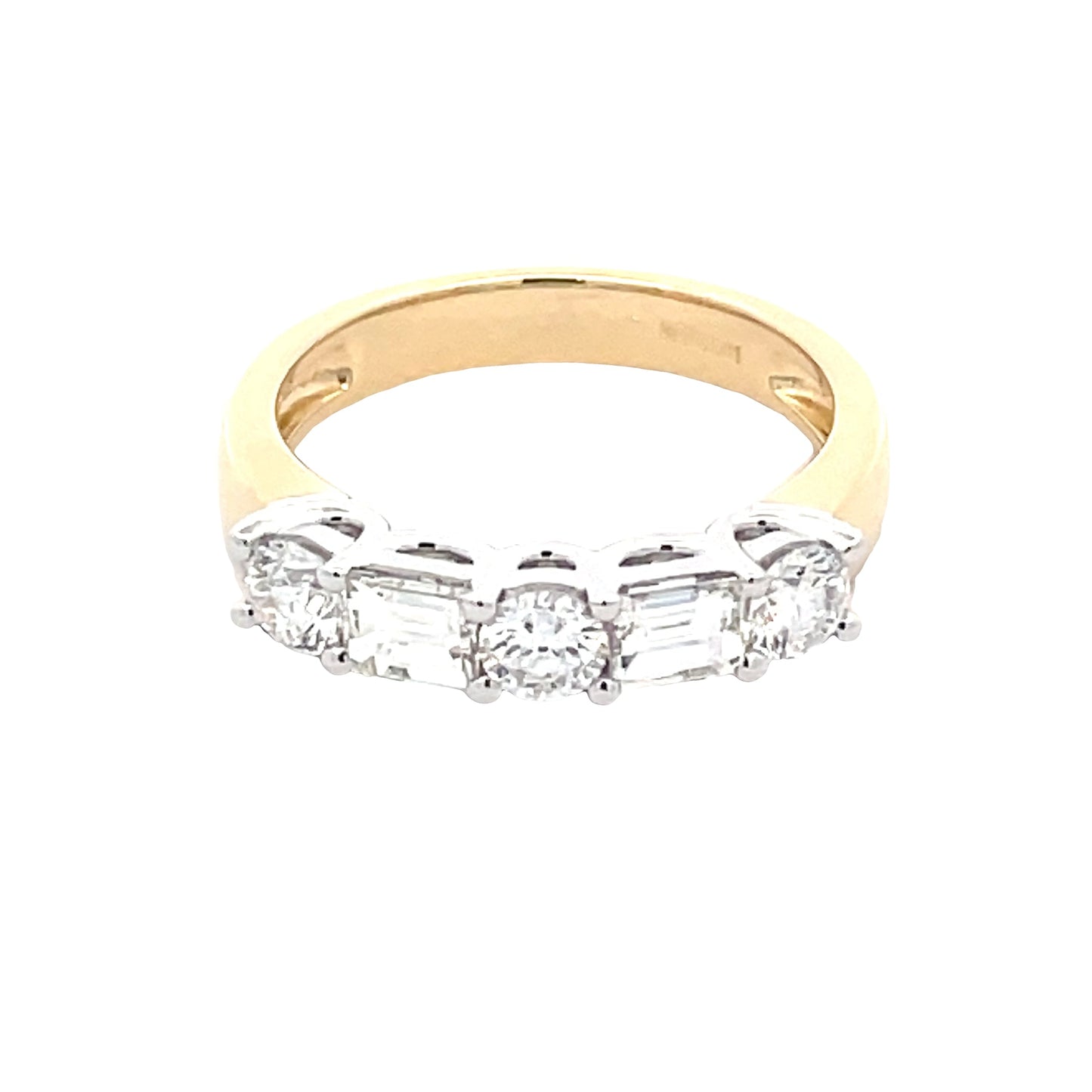 Round brilliant and Emerald cut diamond 5 stone eternity style ring - 1.20cts