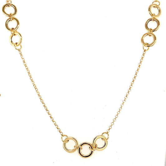 Yellow Gold Circle Links Station Style Necklace  Gardiner Brothers
