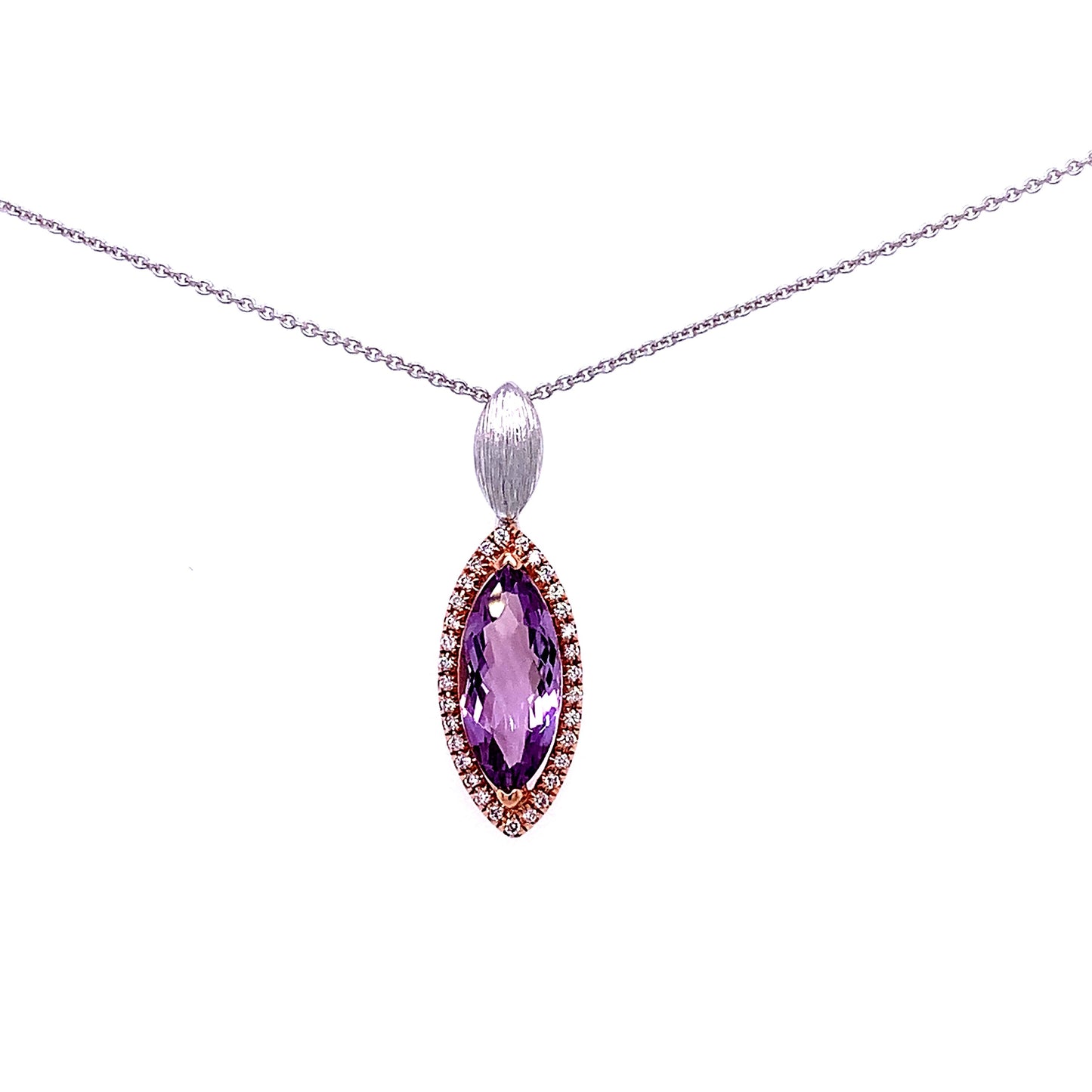 Marquise Shaped Amethyst and Diamond Pendant Gardiner Brothers