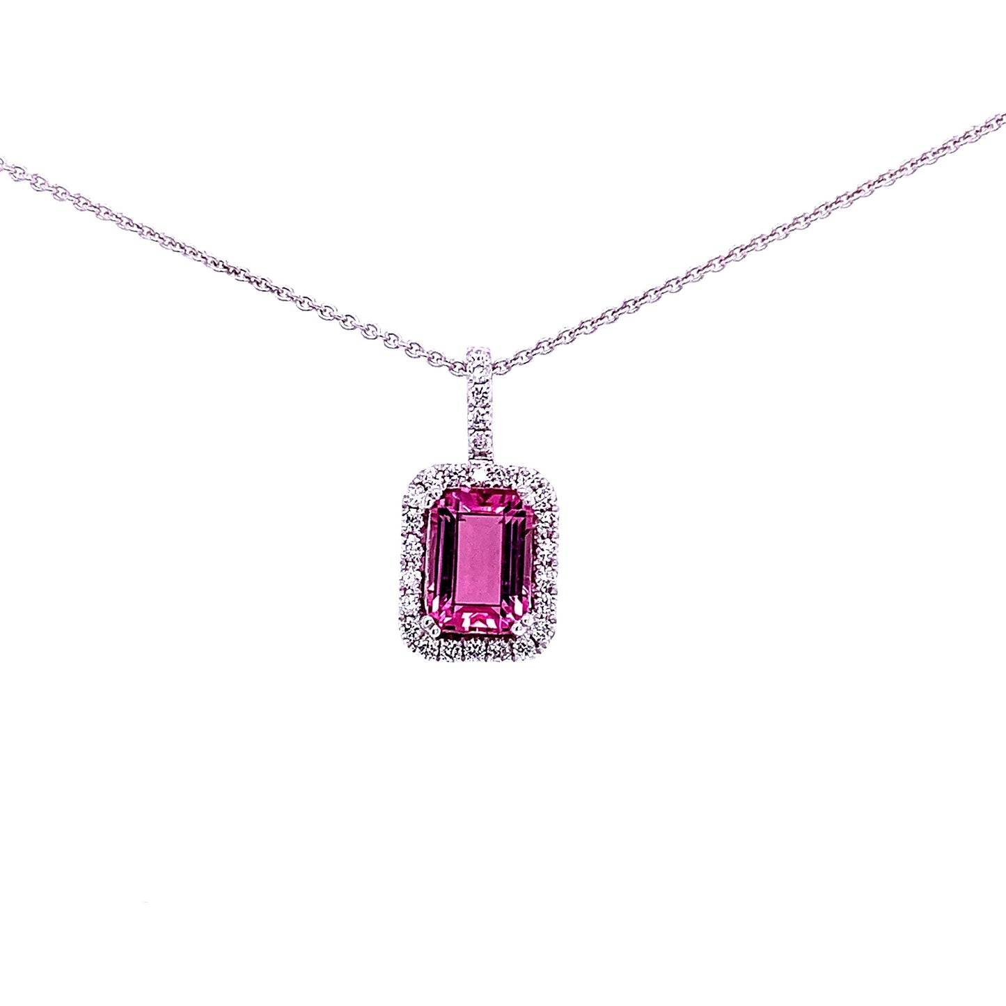 Pink Tourmaline and Diamond Halo Pendant Gardiner Brothers