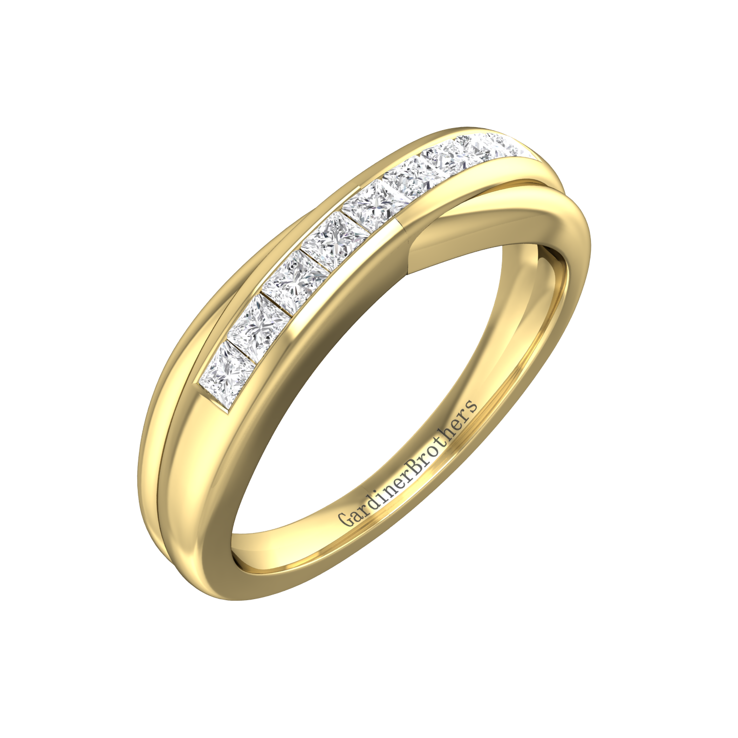 Princess Cut Diamond Cross-Over Wedding Band Gardiner Brothers 0.32cts 18ct Yellow Gold
