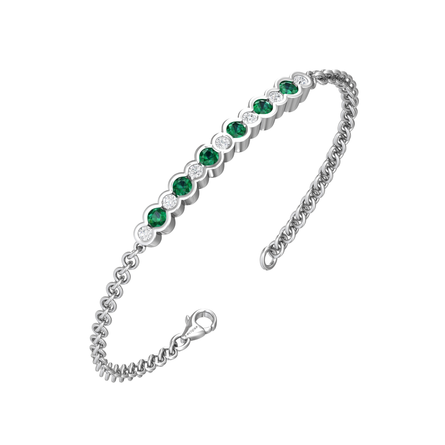 Eclipse Collection Emerald and Diamond Bracelet Gardiner Brothers 18ct White Gold