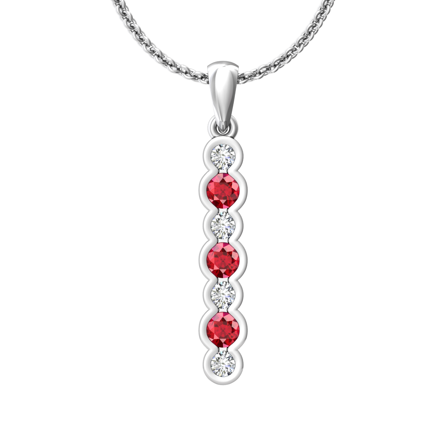 Eclipse Collection Ruby and Diamond Stick Pendant  Gardiner Brothers 18ct White Gold