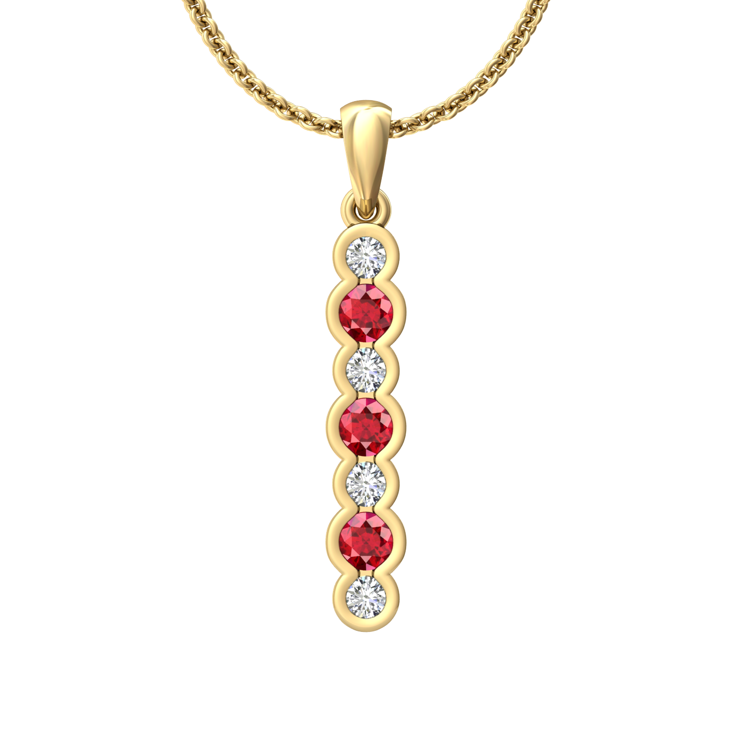 Eclipse Collection Ruby and Diamond Stick Pendant  Gardiner Brothers 18ct Yellow Gold