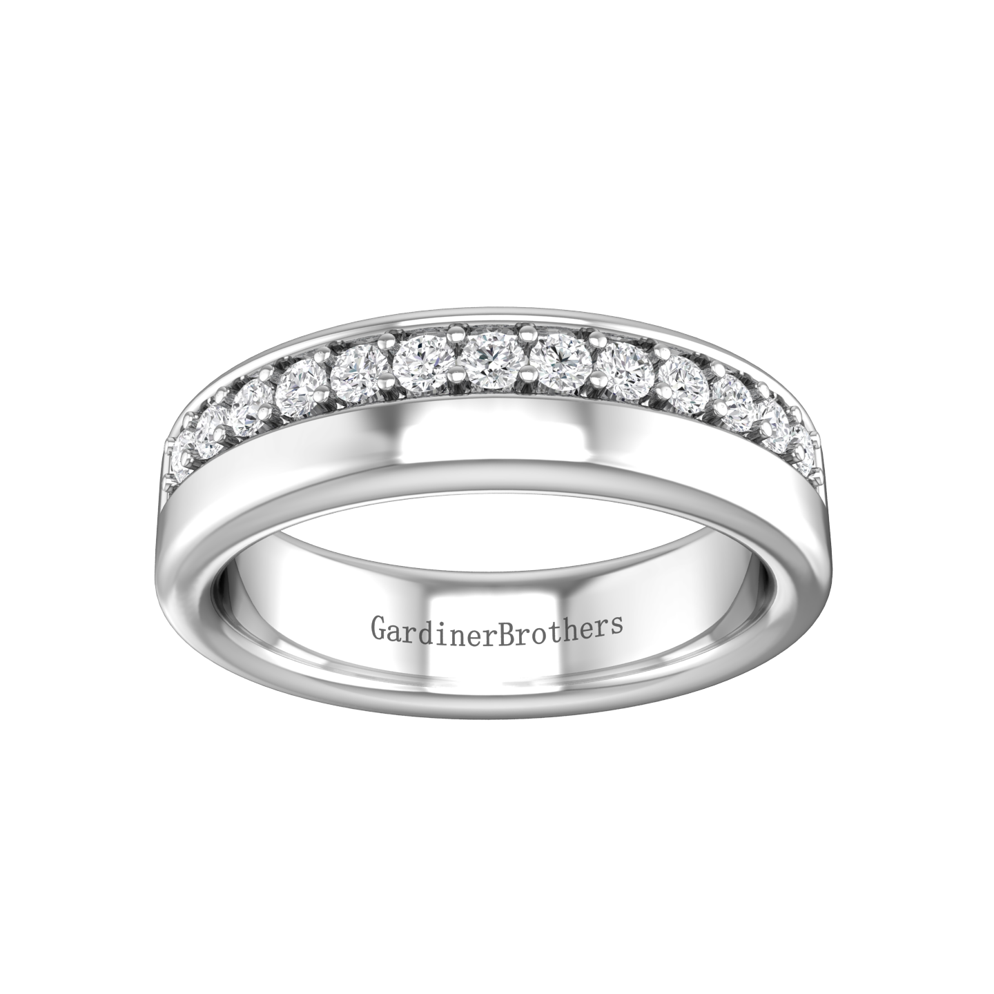 Half Pavé Set Round Brilliant Cut Diamond Off-set Wedding Band Gardiner Brothers